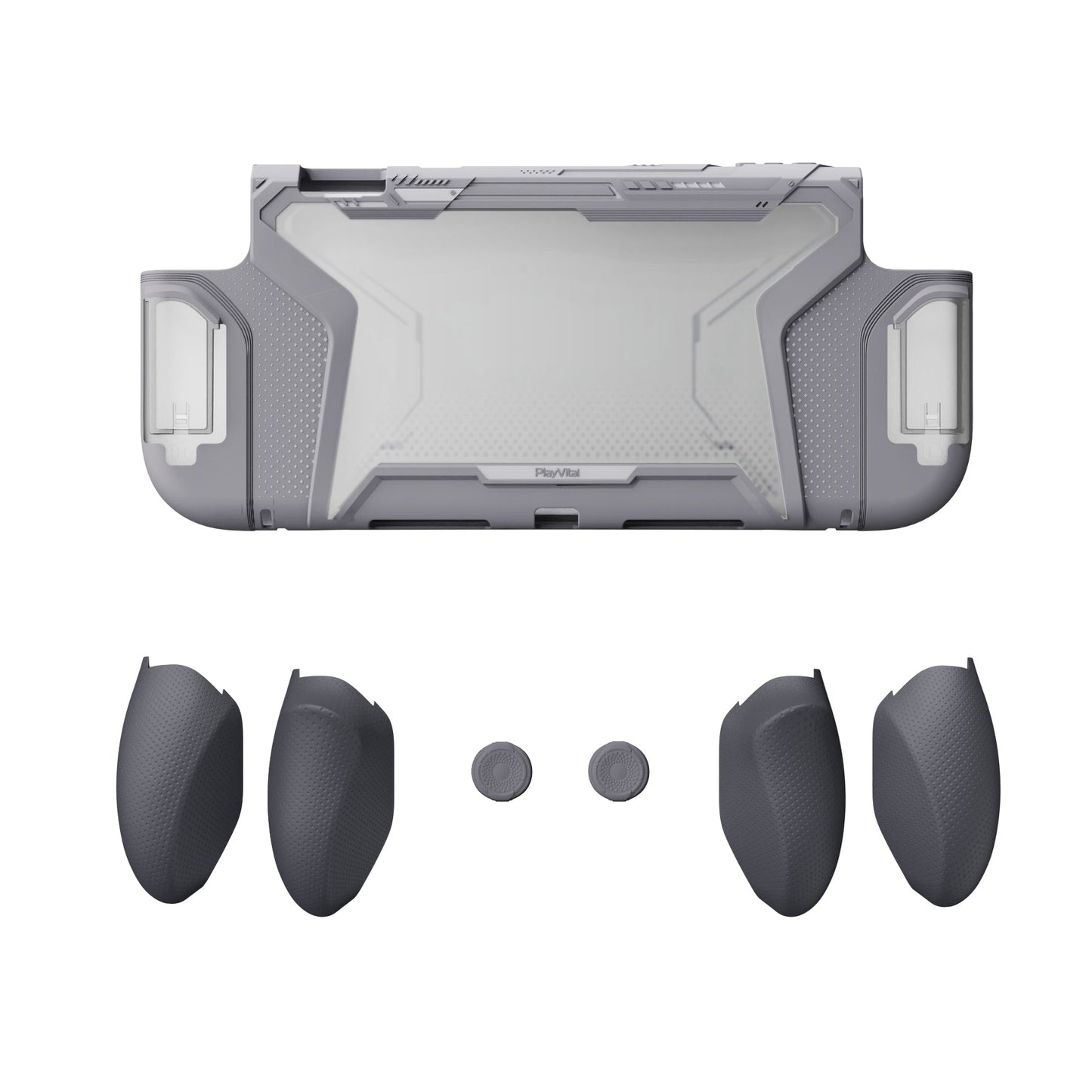 PlayVital BEYOND-GRIP Interchangeable Grip Protective Cover for Nintendo Switch 2 (2025), Ergonomic TPU Dockable Case Accessories for Switch 2 with Joystick Caps - New Hope Gray PlayVital