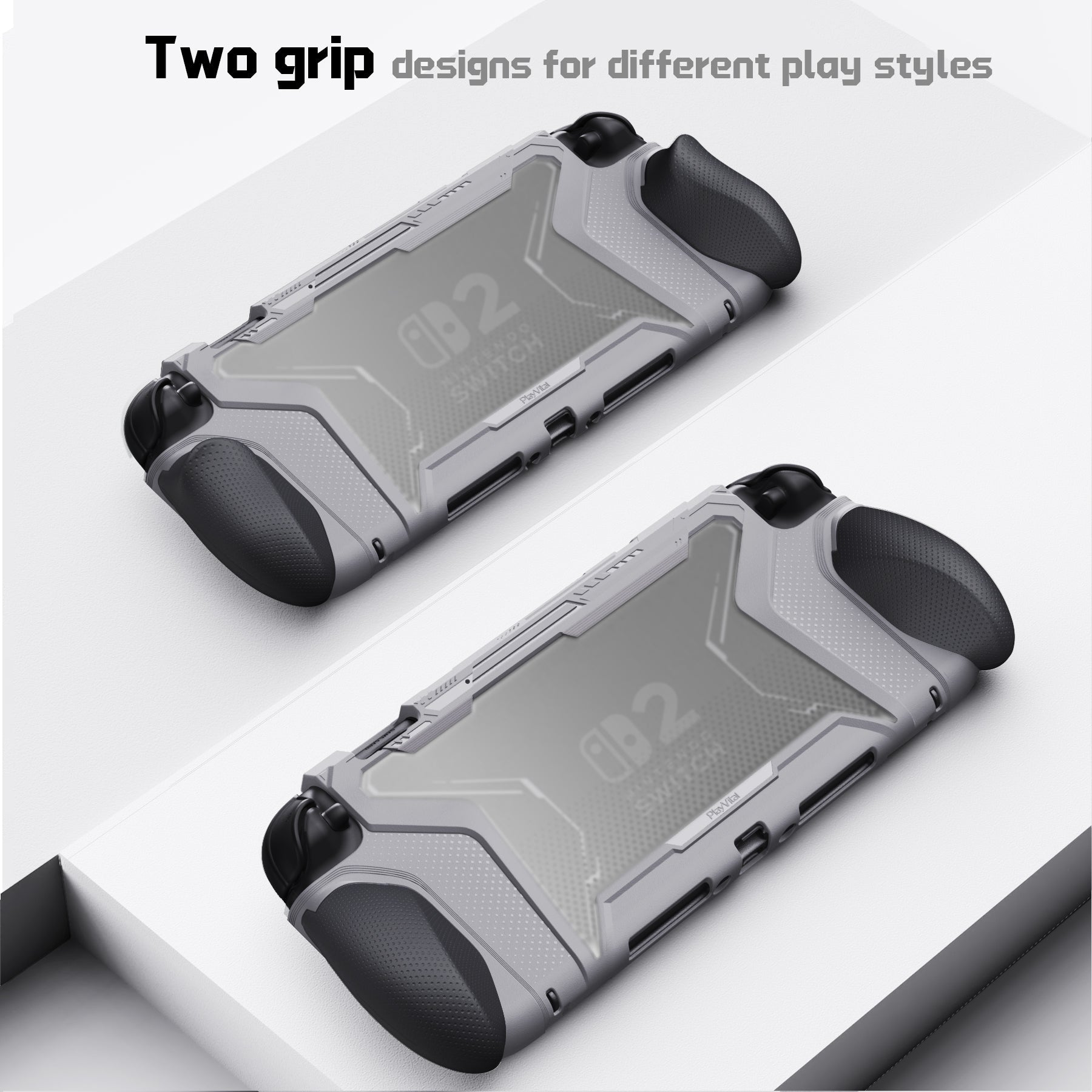 PlayVital BEYOND-GRIP Interchangeable Grip Protective Cover for Nintendo Switch 2 (2025), Ergonomic TPU Dockable Case Accessories for Switch 2 with Joystick Caps - New Hope Gray PlayVital