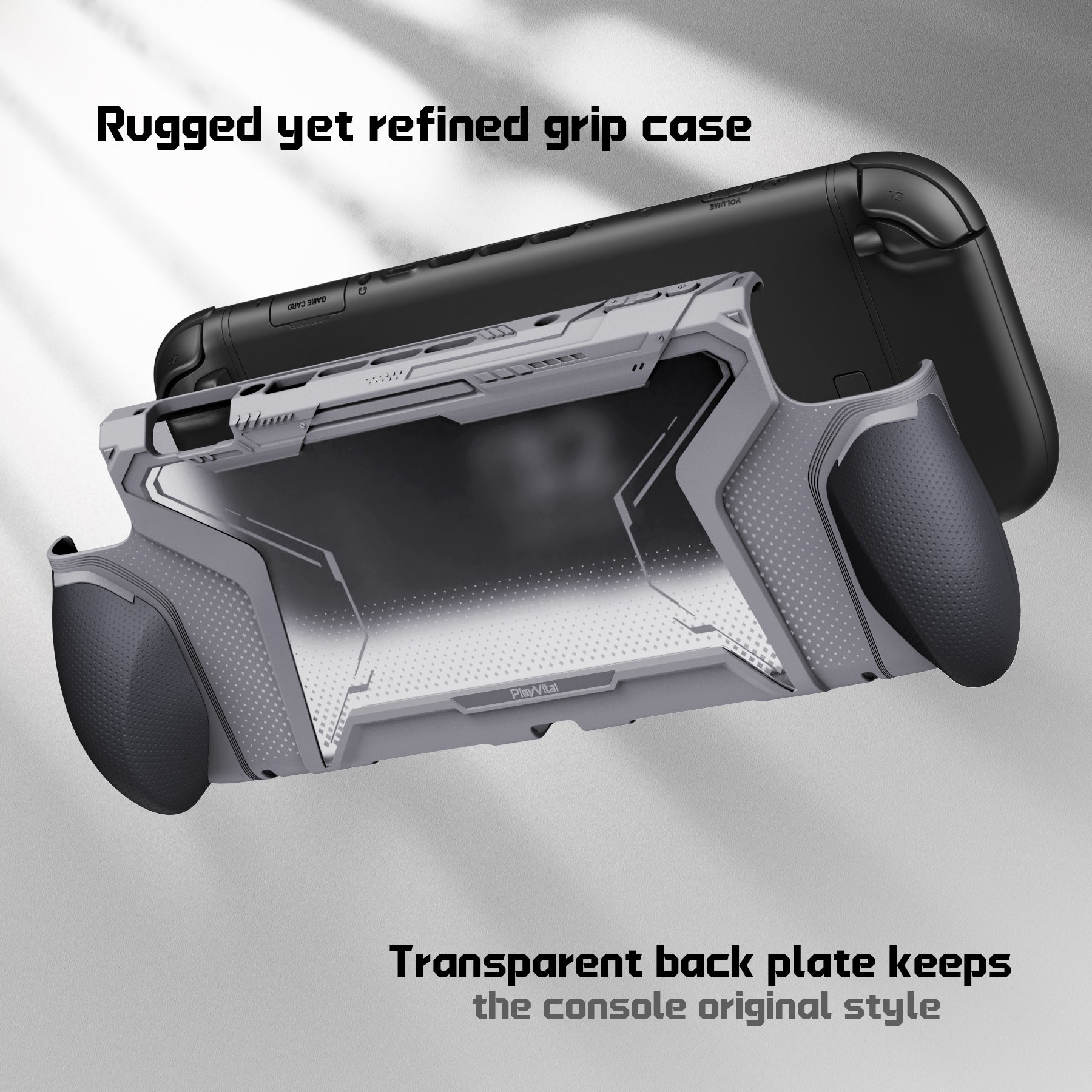 PlayVital BEYOND-GRIP Interchangeable Grip Protective Cover for Nintendo Switch 2 (2025), Ergonomic TPU Dockable Case Accessories for Switch 2 with Joystick Caps - New Hope Gray PlayVital