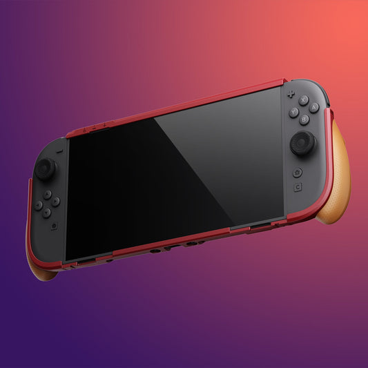 PlayVital BEYOND-GRIP Interchangeable Grip Protective Cover for Nintendo Switch 2 (2025), Ergonomic TPU Dockable Case Accessories for Switch 2 with Joystick Caps - Red & Orange PlayVital