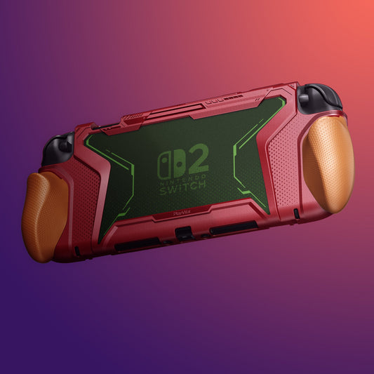 PlayVital BEYOND-GRIP Interchangeable Grip Protective Cover for Nintendo Switch 2 (2025), Ergonomic TPU Dockable Case Accessories for Switch 2 with Joystick Caps - Red & Orange PlayVital