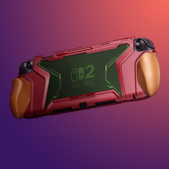 PlayVital BEYOND-GRIP Interchangeable Grip Protective Cover for Nintendo Switch 2 (2025), Ergonomic TPU Dockable Case Accessories for Switch 2 with Joystick Caps - Red & Orange PlayVital