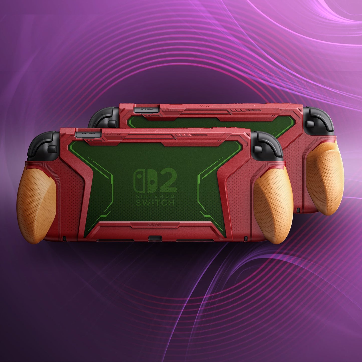 PlayVital BEYOND-GRIP Interchangeable Grip Protective Cover for Nintendo Switch 2 (2025), Ergonomic TPU Dockable Case Accessories for Switch 2 with Joystick Caps - Red & Orange PlayVital