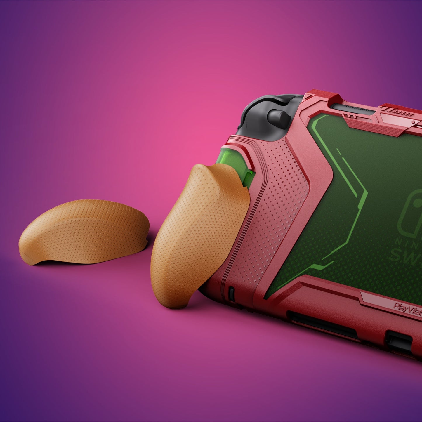 PlayVital BEYOND-GRIP Interchangeable Grip Protective Cover for Nintendo Switch 2 (2025), Ergonomic TPU Dockable Case Accessories for Switch 2 with Joystick Caps - Red & Orange PlayVital