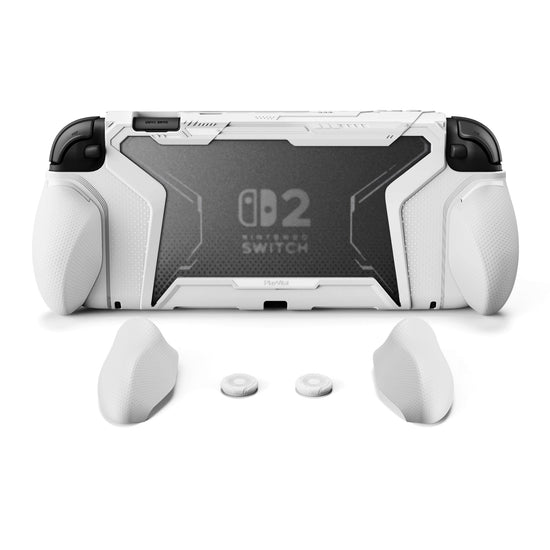 PlayVital BEYOND-GRIP Interchangeable Grip Protective Cover for Nintendo Switch 2 (2025), Ergonomic TPU Dockable Case Accessories for Switch 2 with Joystick Caps - White PlayVital