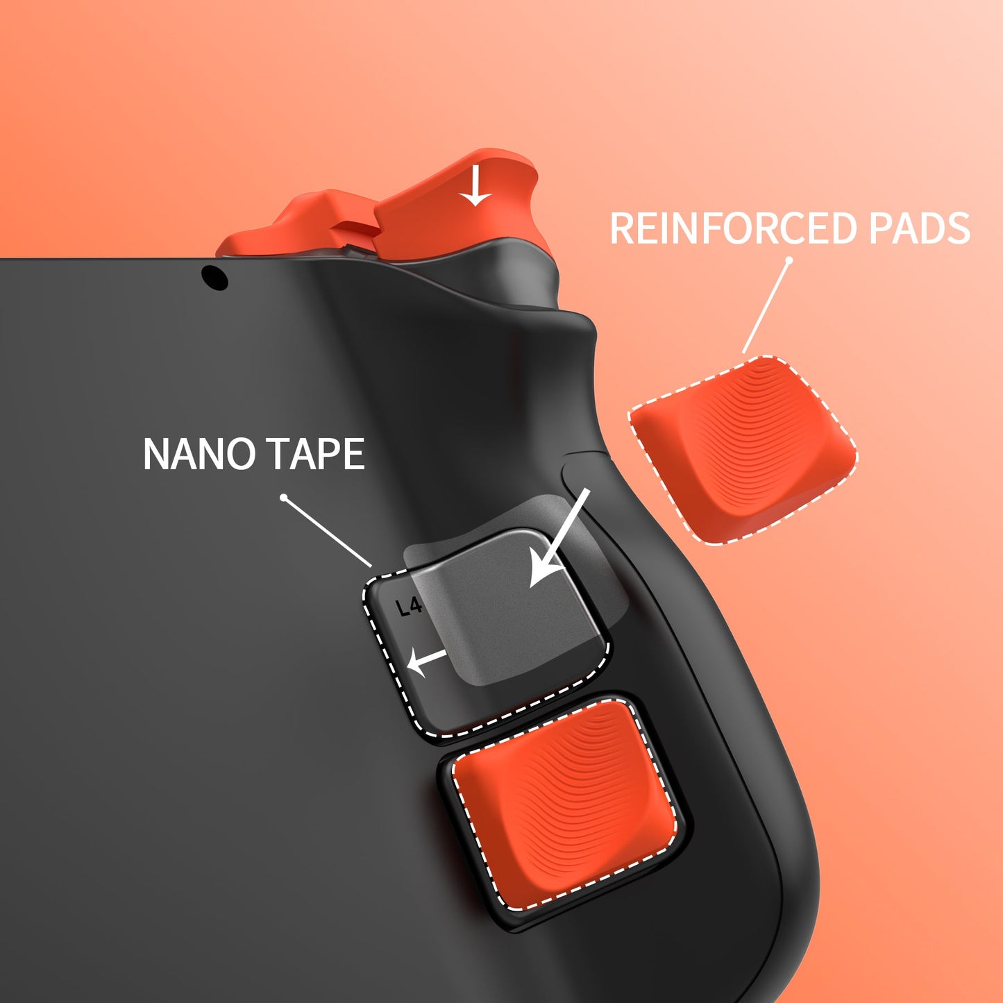 PlayVital Back Buttons & Shoulder Buttons Trigger Enhancement Set for Steam Deck, LR Increaser Trigger Grip + Back Button Improvement Accessories for Steam Deck OLED & LCD - Orange PlayVital