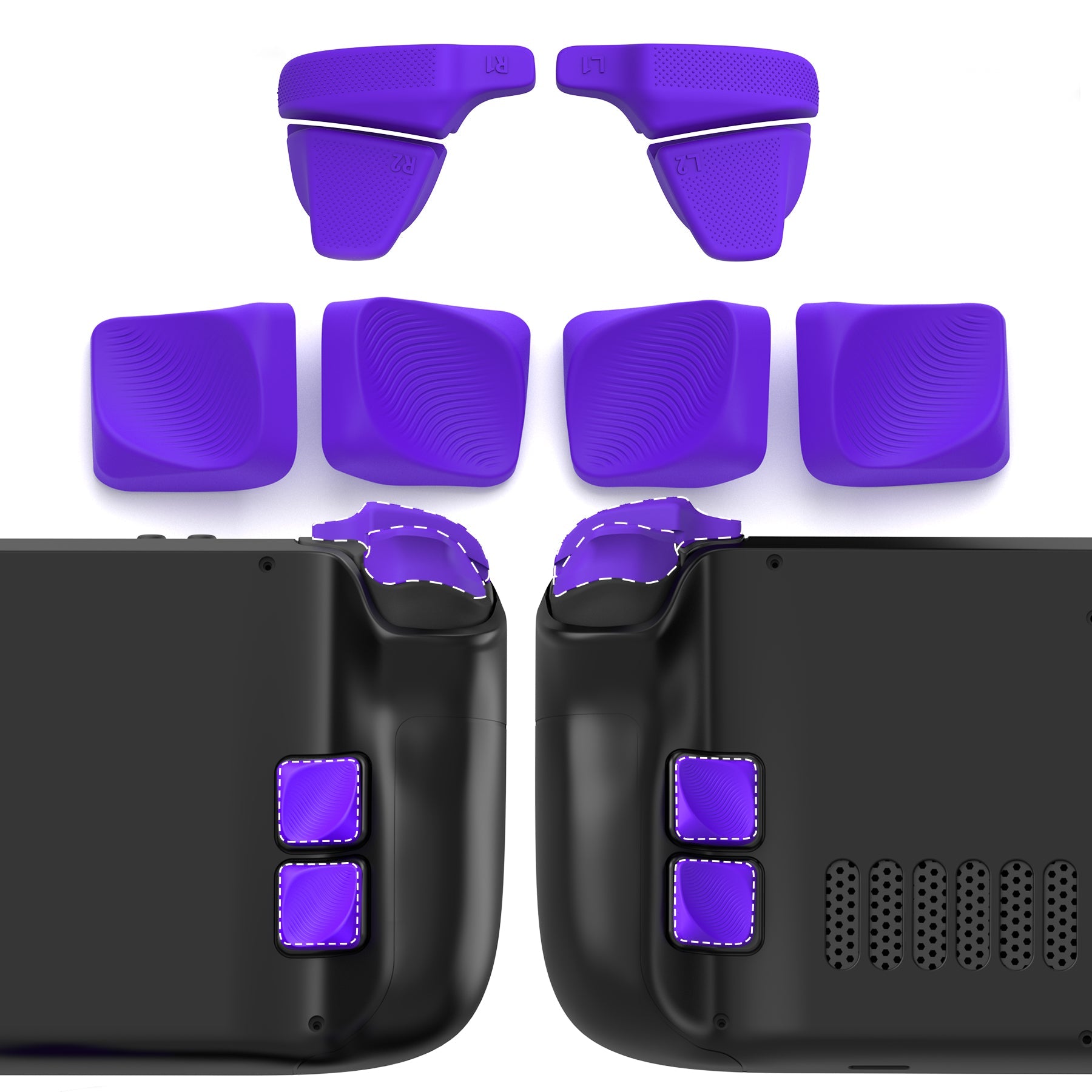 PlayVital Back Buttons & Shoulder Buttons Trigger Enhancement Set for Steam Deck, LR Increaser Trigger Grip + Back Button Improvement Accessories for Steam Deck OLED & LCD - Purple PlayVital