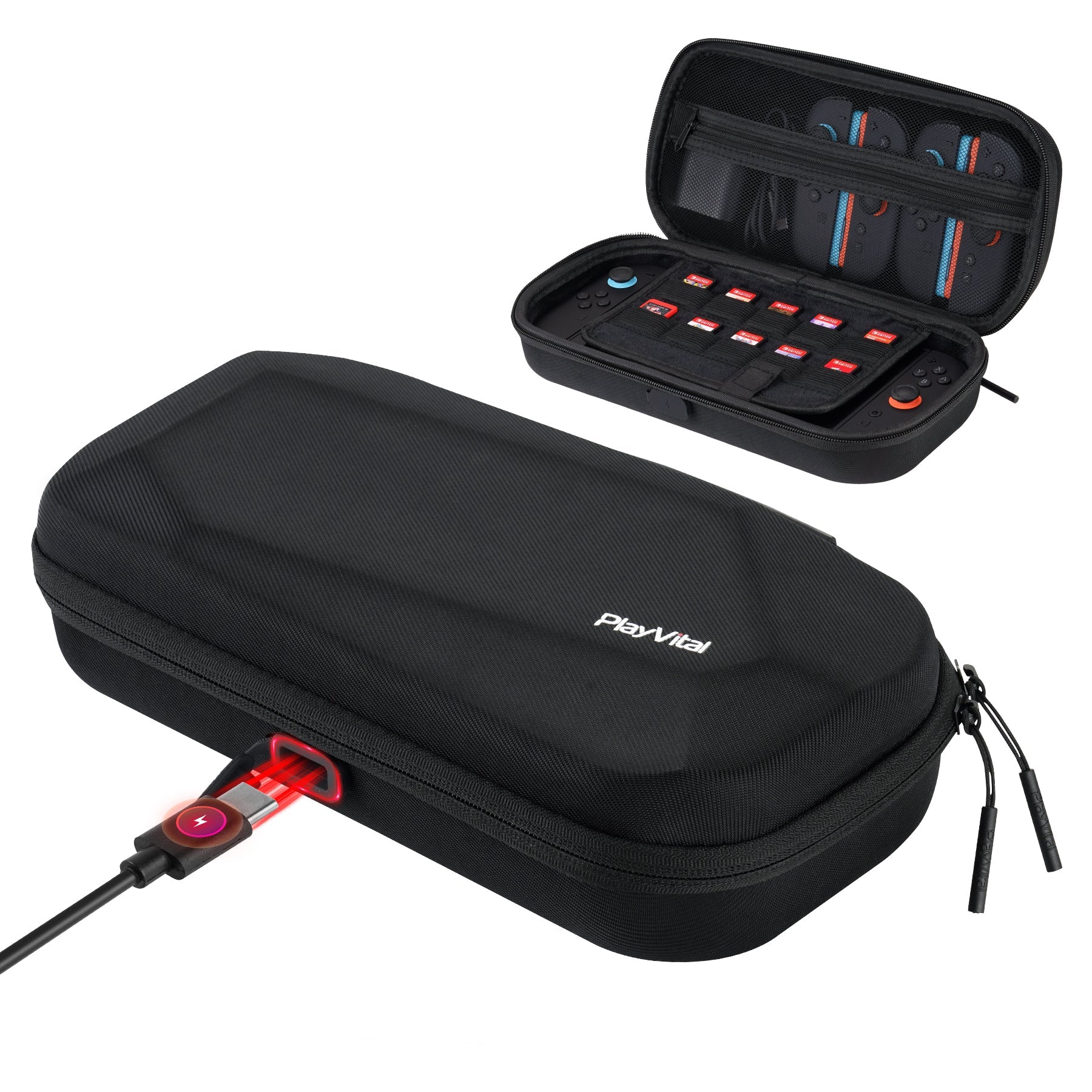 PlayVital Carrying Case for Nintendo Switch 2 with Silicone Charging Port, Shockproof Protective Hard Shell with 10 Game Card Slots for Switch 2 Accessories Storage - Black PlayVital