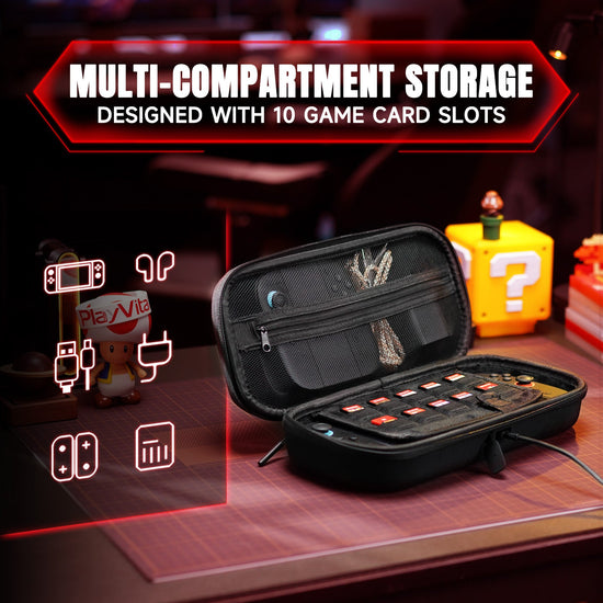 PlayVital Carrying Case for Nintendo Switch 2 with Silicone Charging Port, Shockproof Protective Hard Shell with 10 Game Card Slots for Switch 2 Accessories Storage - Black PlayVital