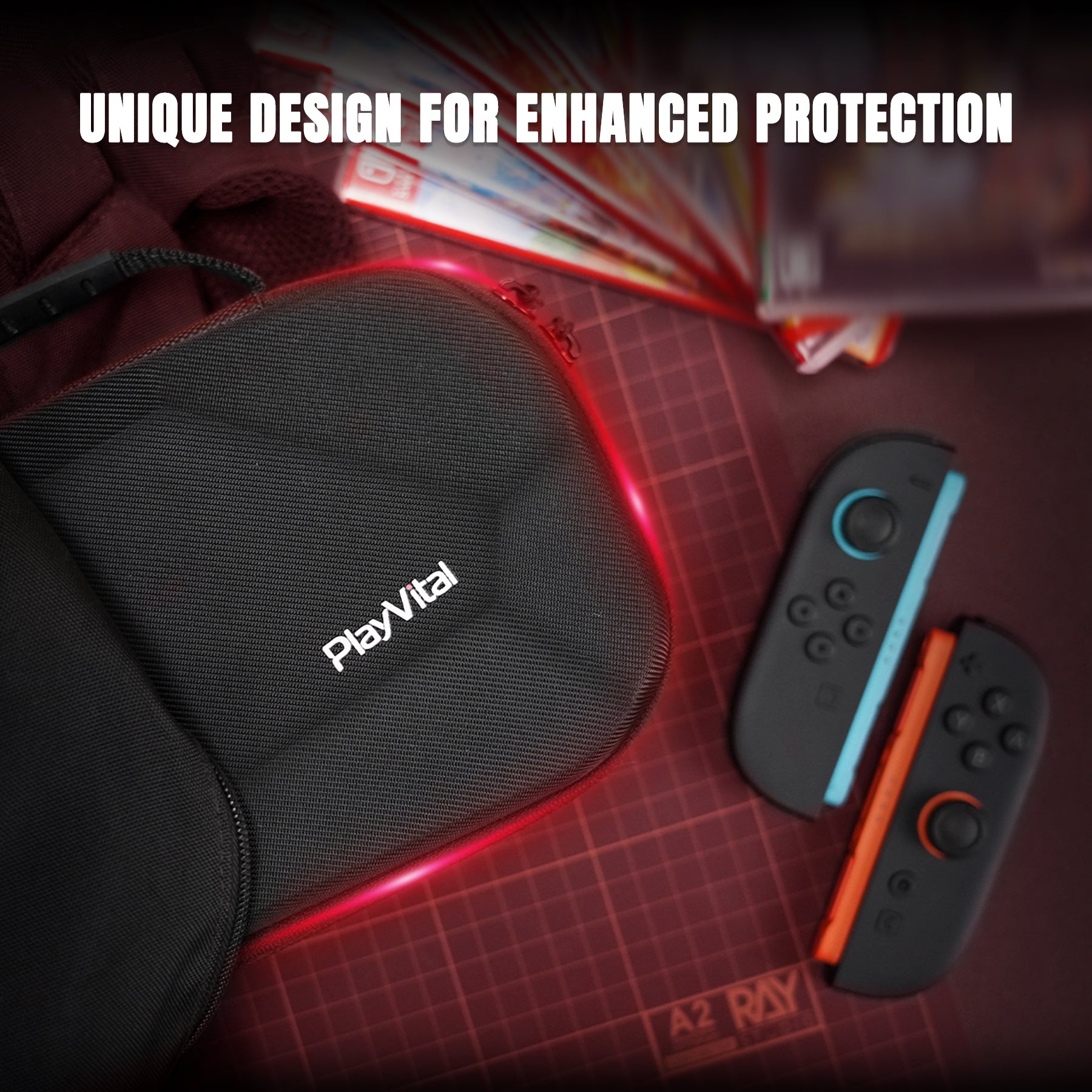 PlayVital Carrying Case for Nintendo Switch 2 with Silicone Charging Port, Shockproof Protective Hard Shell with 10 Game Card Slots for Switch 2 Accessories Storage - Black PlayVital