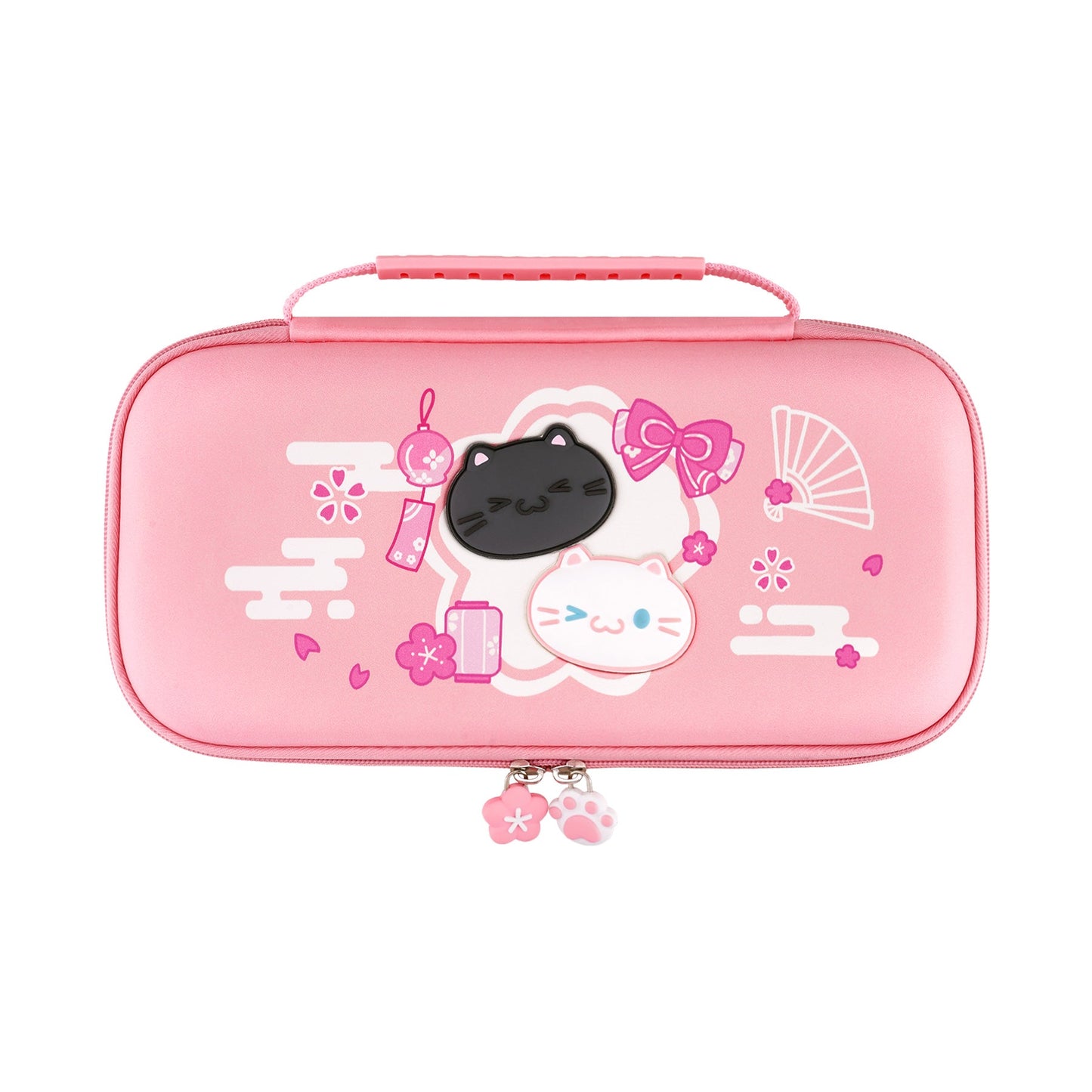 PlayVital Cherry Blossoms Kitten Carrying Case for Nintendo Switch 2, Cute Hard Shell Travel Case for Switch 2 with Silicone Charging Port & 10 Game Card Slots, Portable Storage Bag - Pink PlayVital