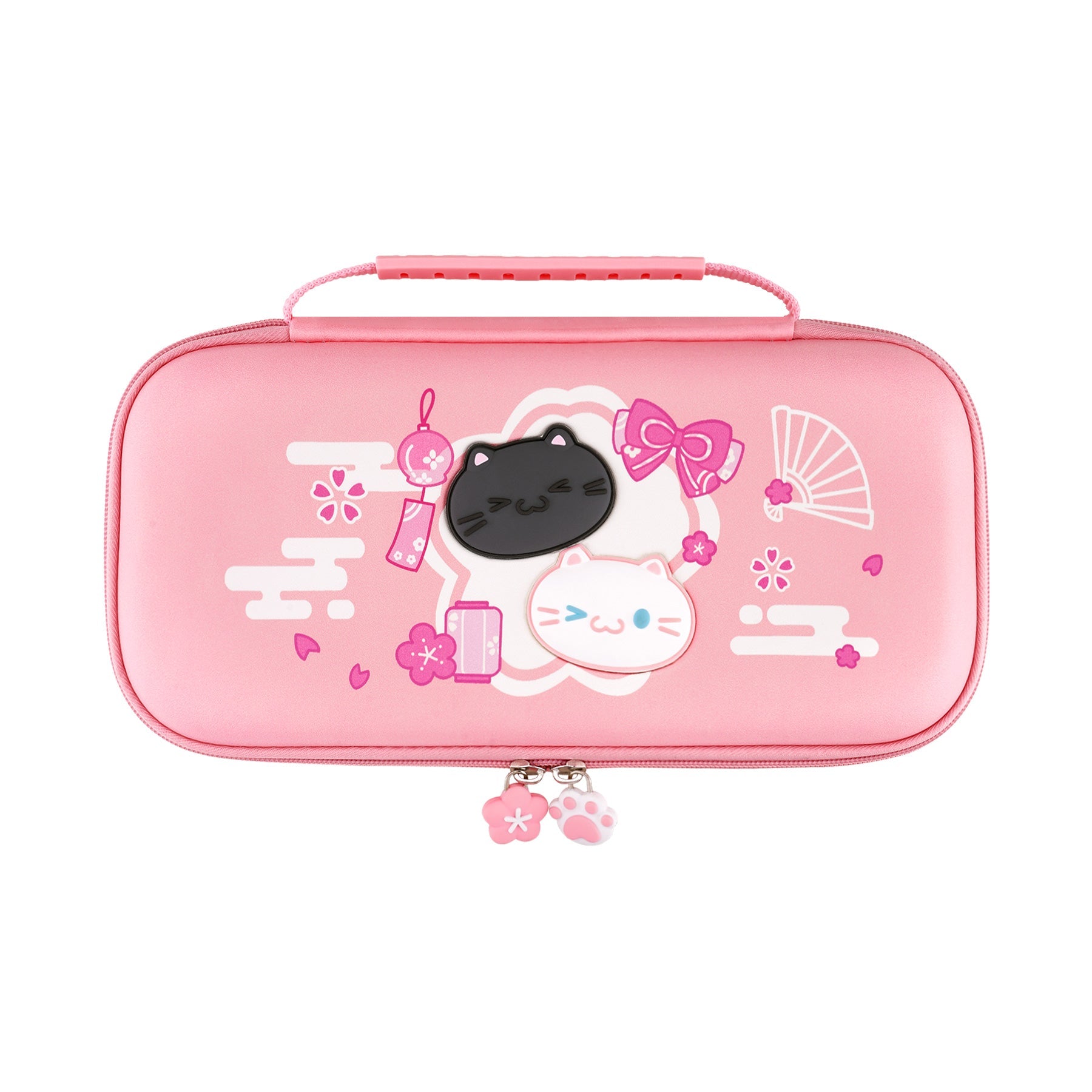 PlayVital Cherry Blossoms Kitten Carrying Case for Nintendo Switch 2, Cute Hard Shell Travel Case for Switch 2 with Silicone Charging Port & 10 Game Card Slots, Portable Storage Bag - Pink PlayVital