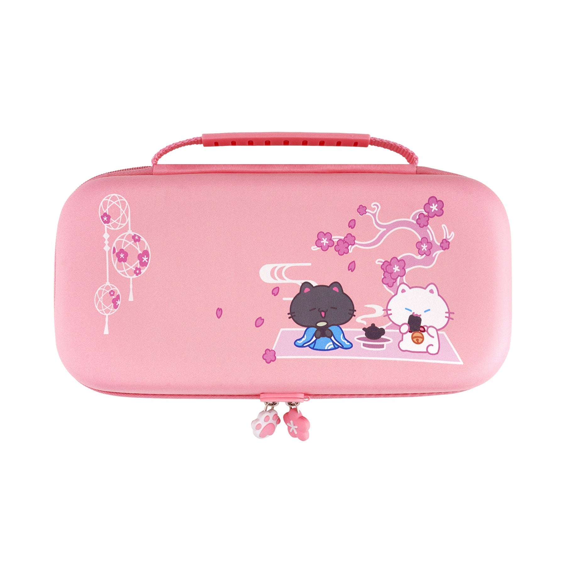PlayVital Cherry Blossoms Kitten Carrying Case for Nintendo Switch 2, Cute Hard Shell Travel Case for Switch 2 with Silicone Charging Port & 10 Game Card Slots, Portable Storage Bag - Pink PlayVital