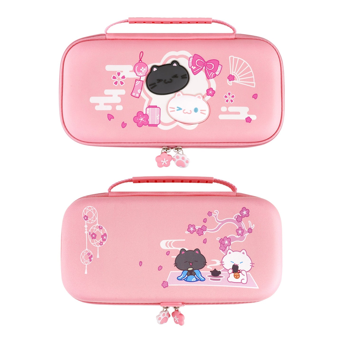 PlayVital Cherry Blossoms Kitten Carrying Case for Nintendo Switch 2, Cute Hard Shell Travel Case for Switch 2 with Silicone Charging Port & 10 Game Card Slots, Portable Storage Bag - Pink PlayVital