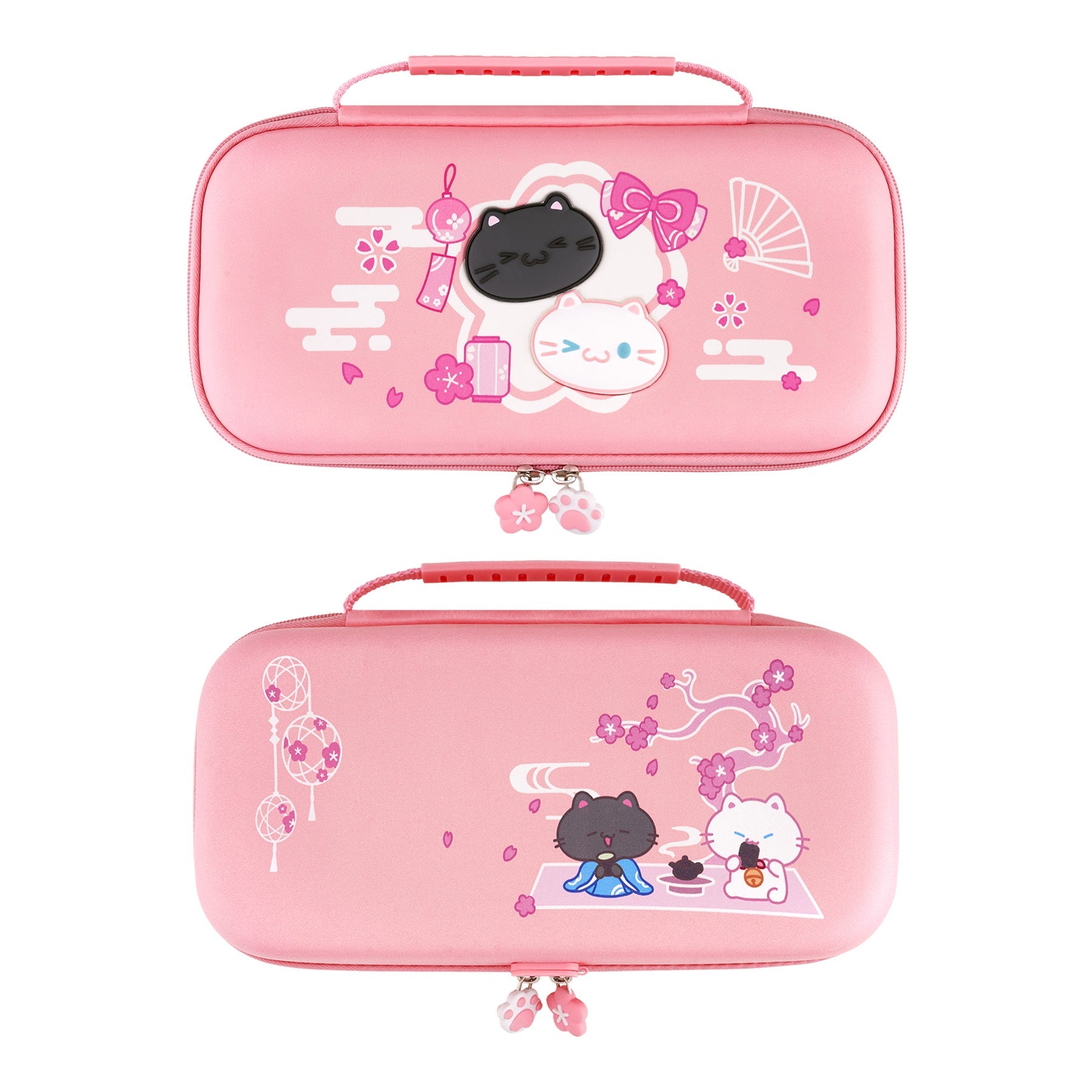 PlayVital Cherry Blossoms Kitten Carrying Case for Nintendo Switch 2, Cute Hard Shell Travel Case for Switch 2 with Silicone Charging Port & 10 Game Card Slots, Portable Storage Bag - Pink PlayVital