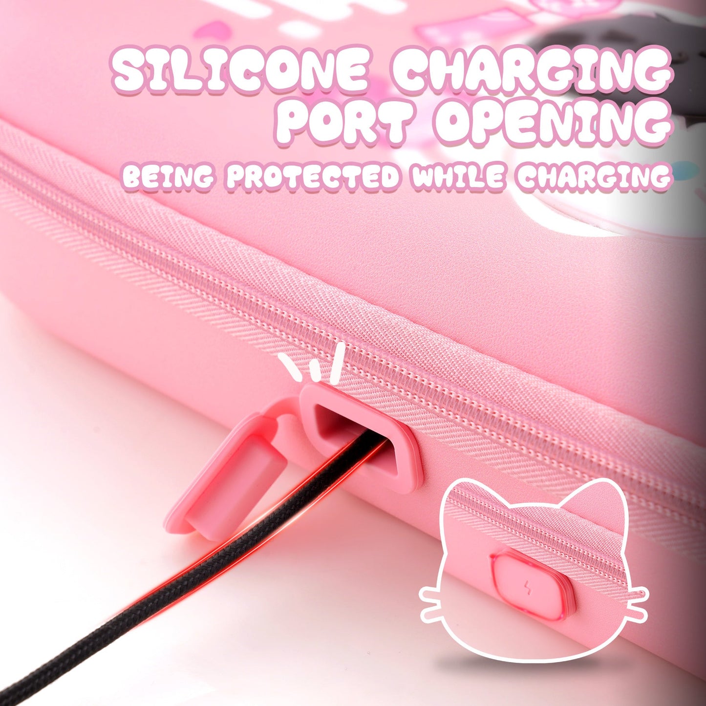 PlayVital Cherry Blossoms Kitten Carrying Case for Nintendo Switch 2, Cute Hard Shell Travel Case for Switch 2 with Silicone Charging Port & 10 Game Card Slots, Portable Storage Bag - Pink PlayVital