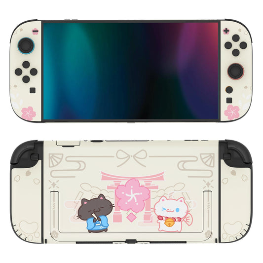 PlayVital Cherry Blossoms Kitten Custom Full Set Protective Skin Decal for Nintendo Switch 2 (2025) Console & Joycon - Antique Yellow PlayVital