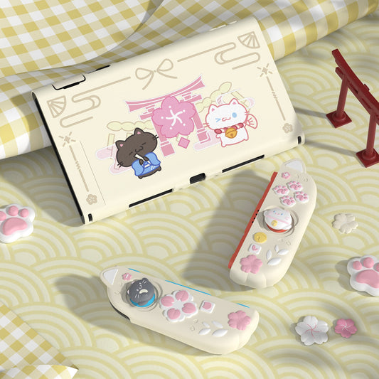 PlayVital Cherry Blossoms Kitten Protective Cover for Nintendo Switch 2 - Antique Yellow PlayVital
