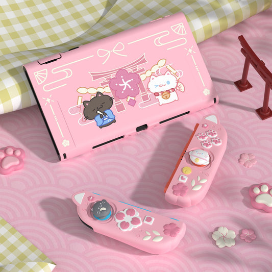 PlayVital Cherry Blossoms Kitten Protective Cover for Nintendo Switch 2 - Pink PlayVital
