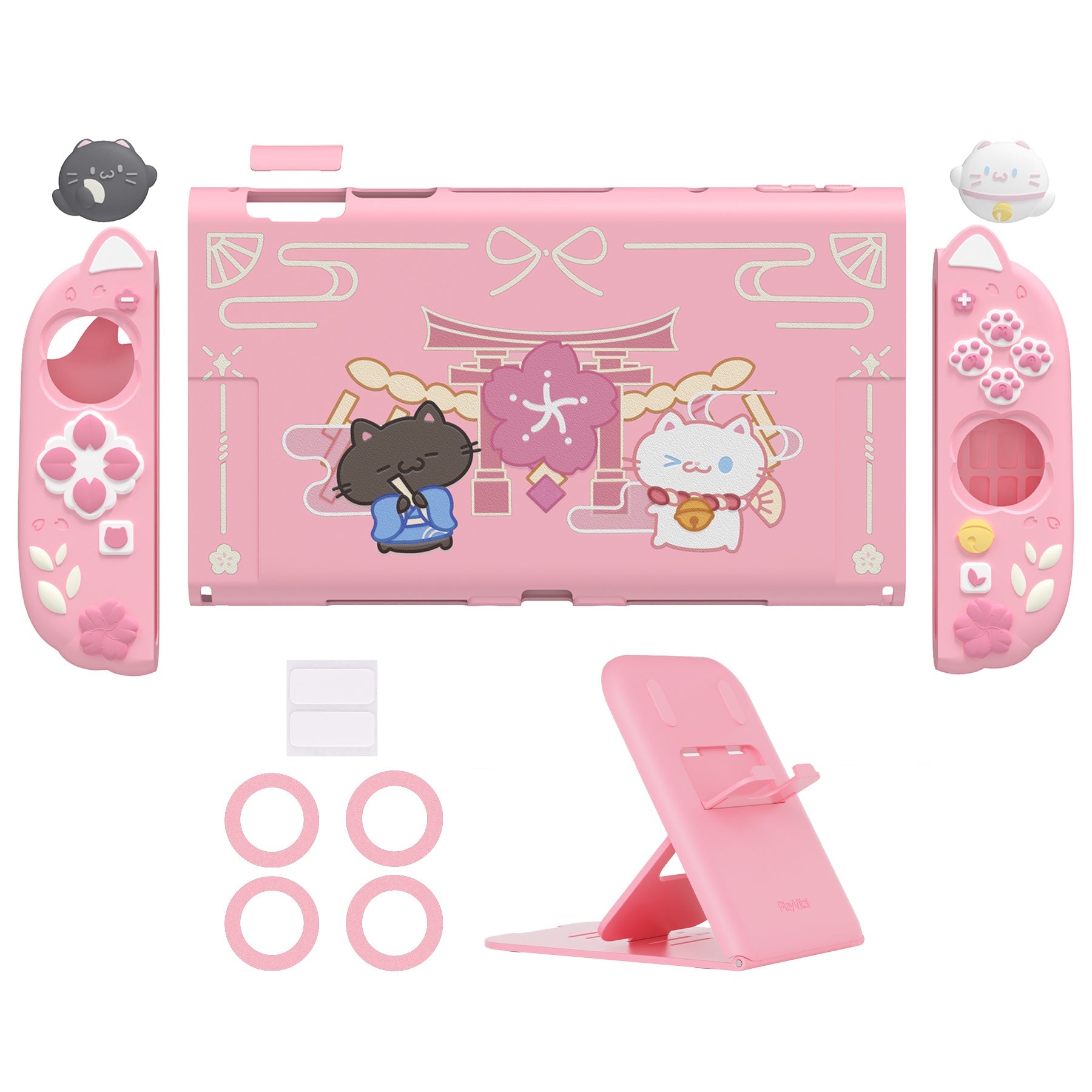 PlayVital Cherry Blossoms Kitten Protective Cover for Nintendo Switch 2 - Pink PlayVital