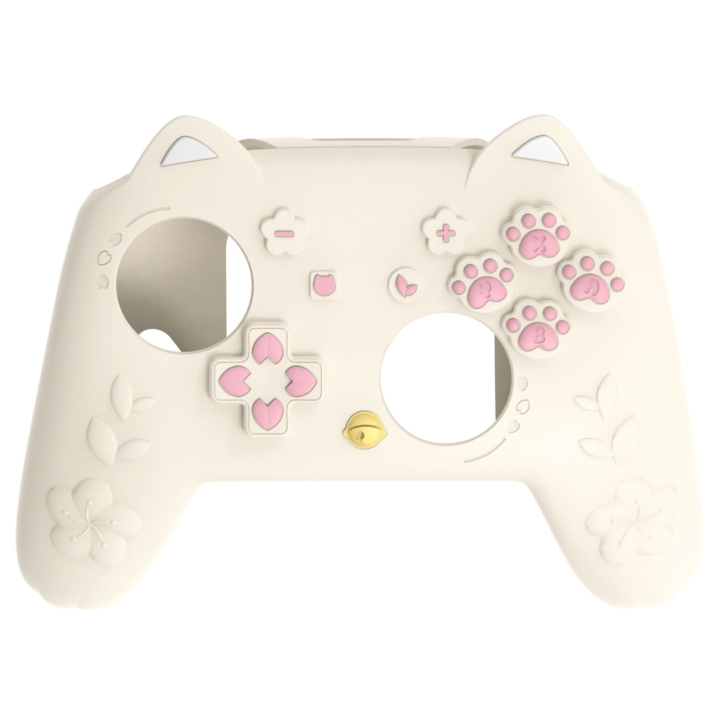 PlayVital Cherry Blossoms Kitten Silicone Case for Nintendo Switch 2 Pro Controller, Cute Protective Skin Case for Switch 2 Pro Controller with Back Button Cap & Thumb Grip & Sticker - Antique Yellow PlayVital