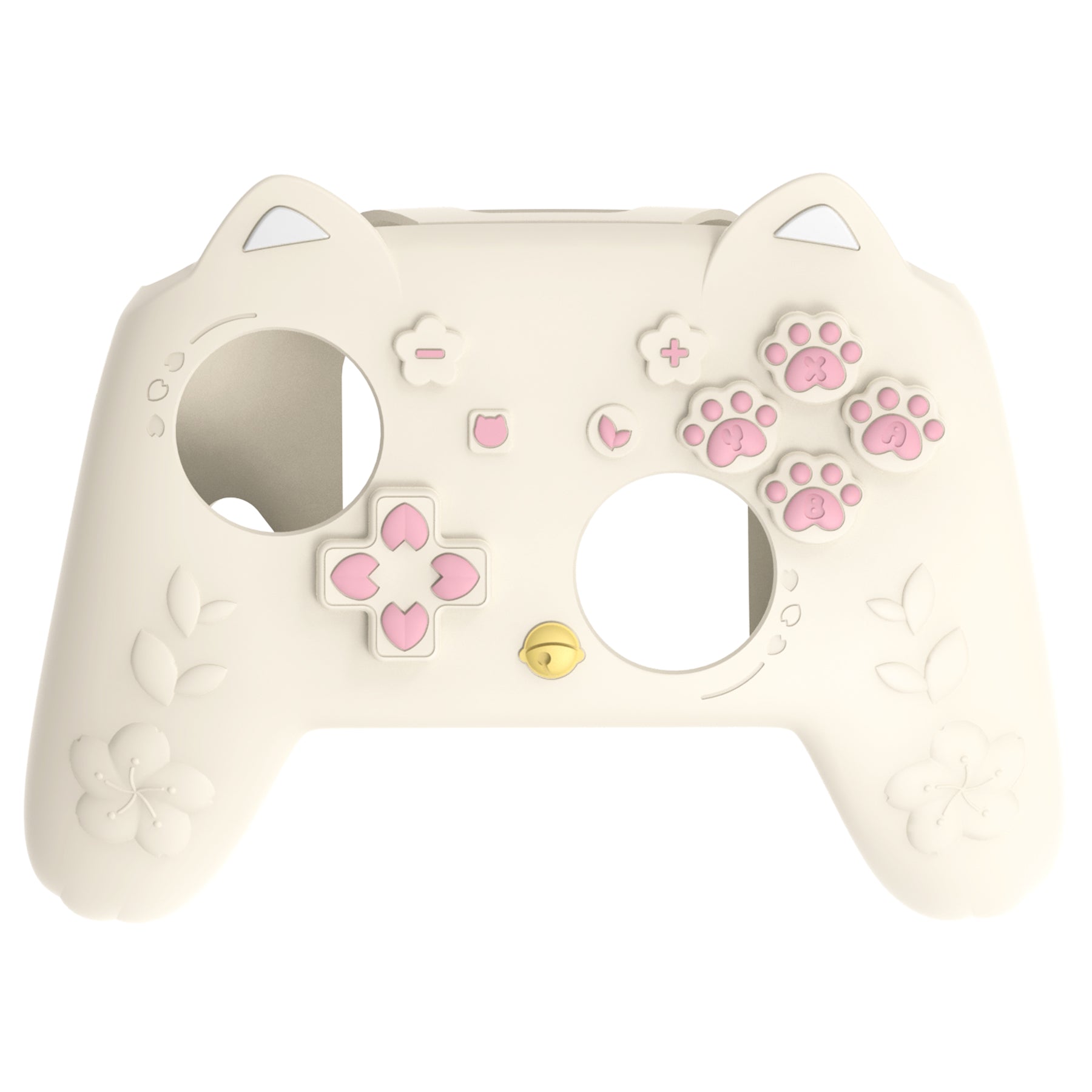 PlayVital Cherry Blossoms Kitten Silicone Case for Nintendo Switch 2 Pro Controller, Cute Protective Skin Case for Switch 2 Pro Controller with Back Button Cap & Thumb Grip & Sticker - Antique Yellow PlayVital