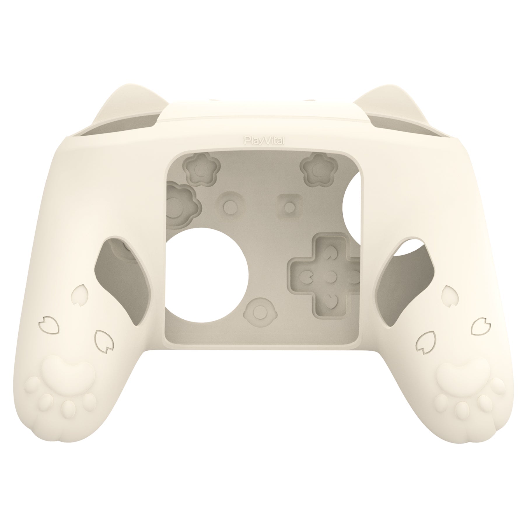 PlayVital Cherry Blossoms Kitten Silicone Case for Nintendo Switch 2 Pro Controller, Cute Protective Skin Case for Switch 2 Pro Controller with Back Button Cap & Thumb Grip & Sticker - Antique Yellow PlayVital