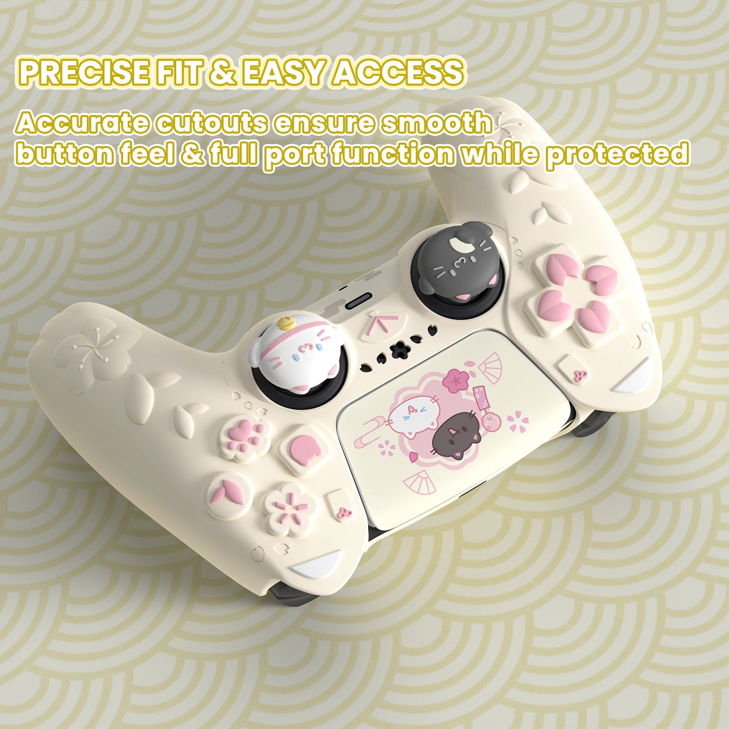 PlayVital Cherry Blossoms Kitten Silicone Cover for PS5 Controller,  Anti-slip Grip Skin with Thumb Grip & Sticker for PS5 Controller Accessories - Antique Yellow PlayVital