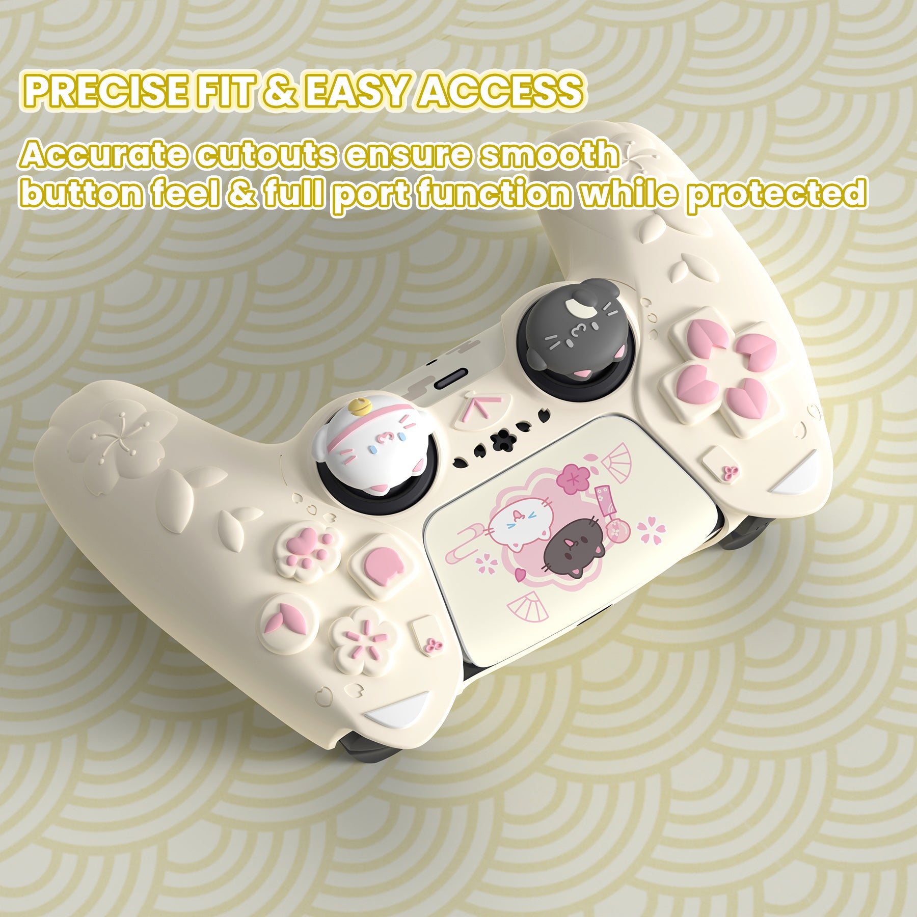 PlayVital Cherry Blossoms Kitten Silicone Cover for PS5 Controller,  Anti-slip Grip Skin with Thumb Grip & Sticker for PS5 Controller Accessories - Antique Yellow PlayVital