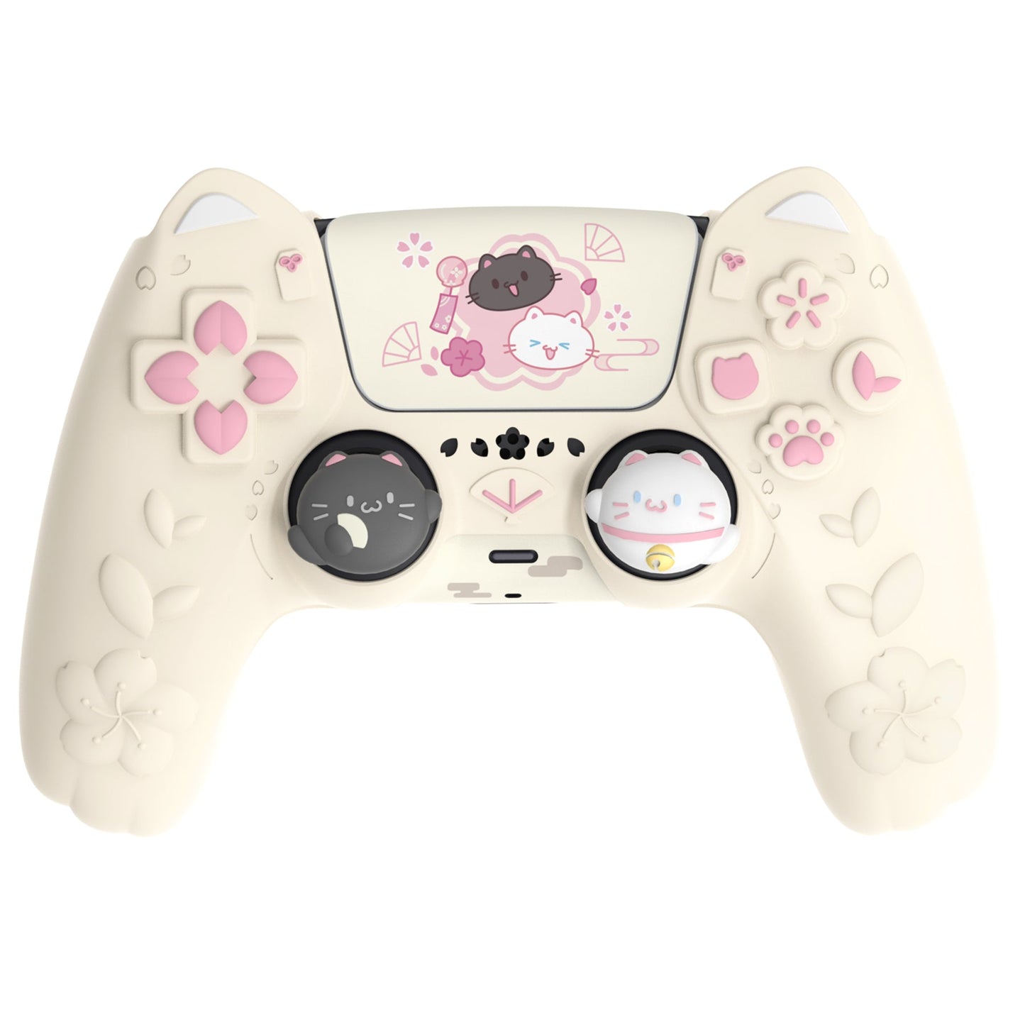 PlayVital Cherry Blossoms Kitten Silicone Cover for PS5 Controller,  Anti-slip Grip Skin with Thumb Grip & Sticker for PS5 Controller Accessories - Antique Yellow PlayVital