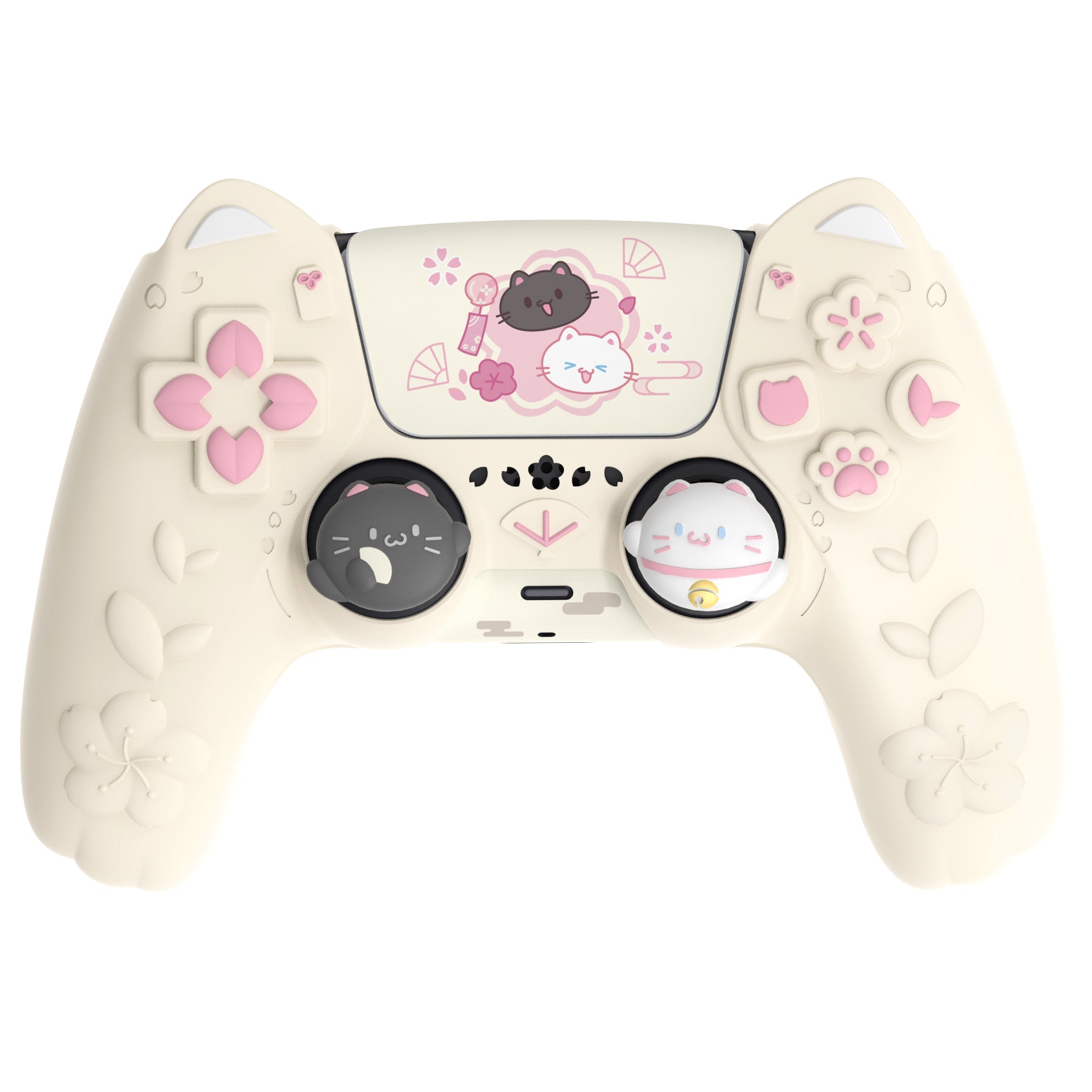 PlayVital Cherry Blossoms Kitten Silicone Cover for PS5 Controller,  Anti-slip Grip Skin with Thumb Grip & Sticker for PS5 Controller Accessories - Antique Yellow PlayVital