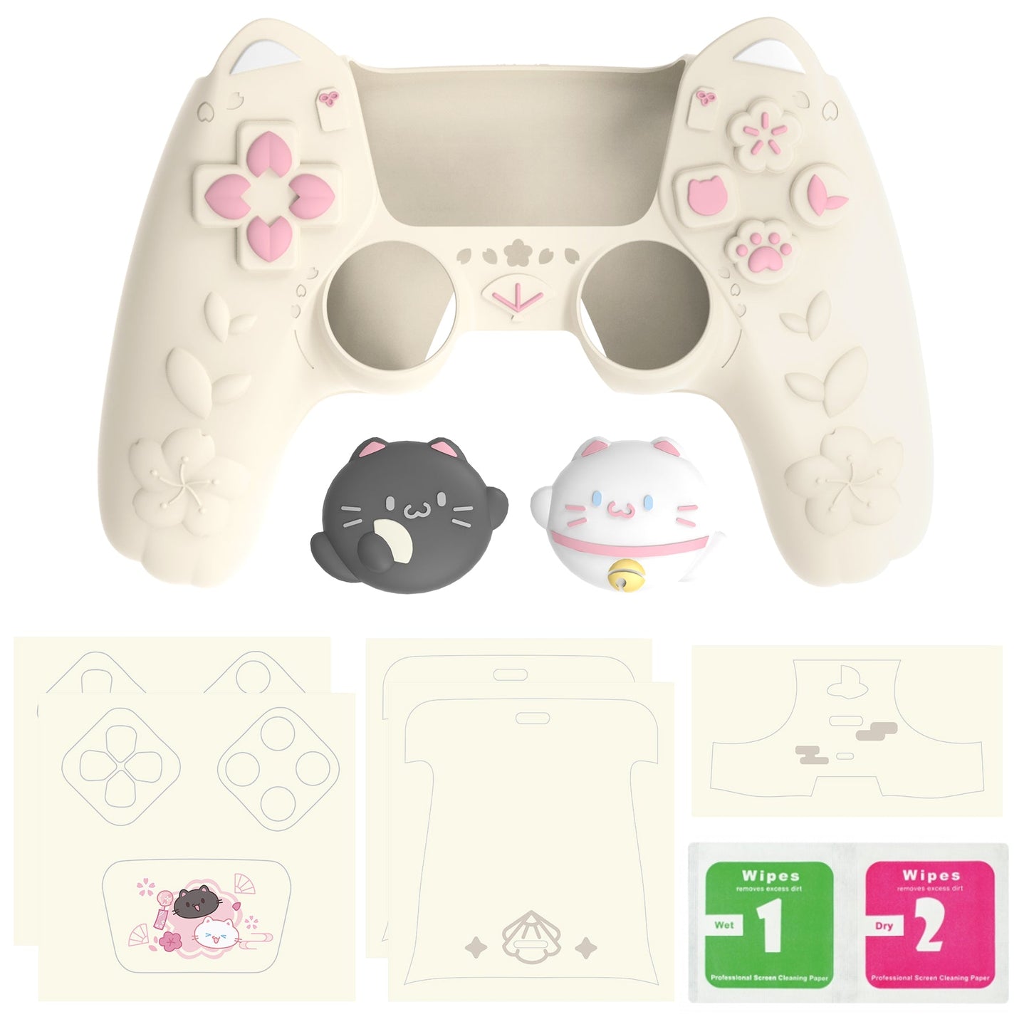 PlayVital Cherry Blossoms Kitten Silicone Cover for PS5 Controller,  Anti-slip Grip Skin with Thumb Grip & Sticker for PS5 Controller Accessories - Antique Yellow PlayVital