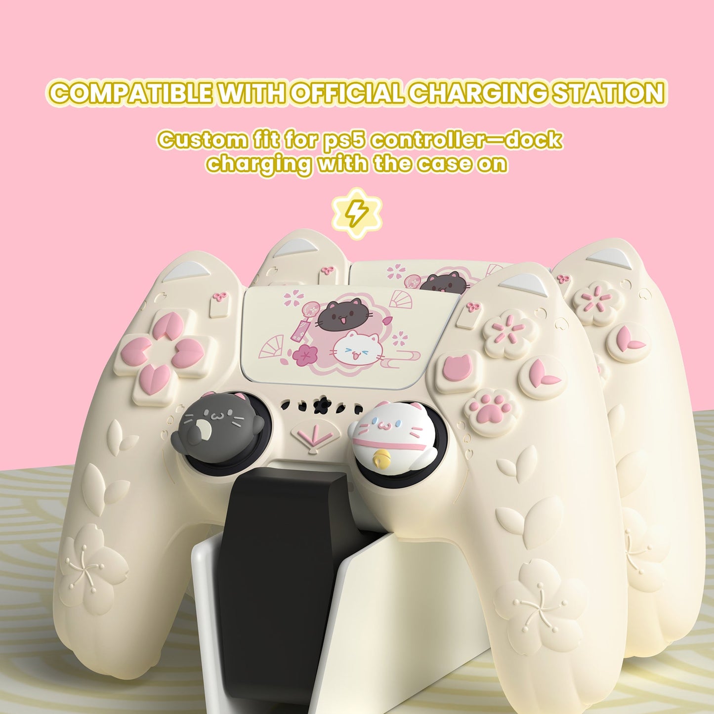 PlayVital Cherry Blossoms Kitten Silicone Cover for PS5 Controller,  Anti-slip Grip Skin with Thumb Grip & Sticker for PS5 Controller Accessories - Antique Yellow PlayVital