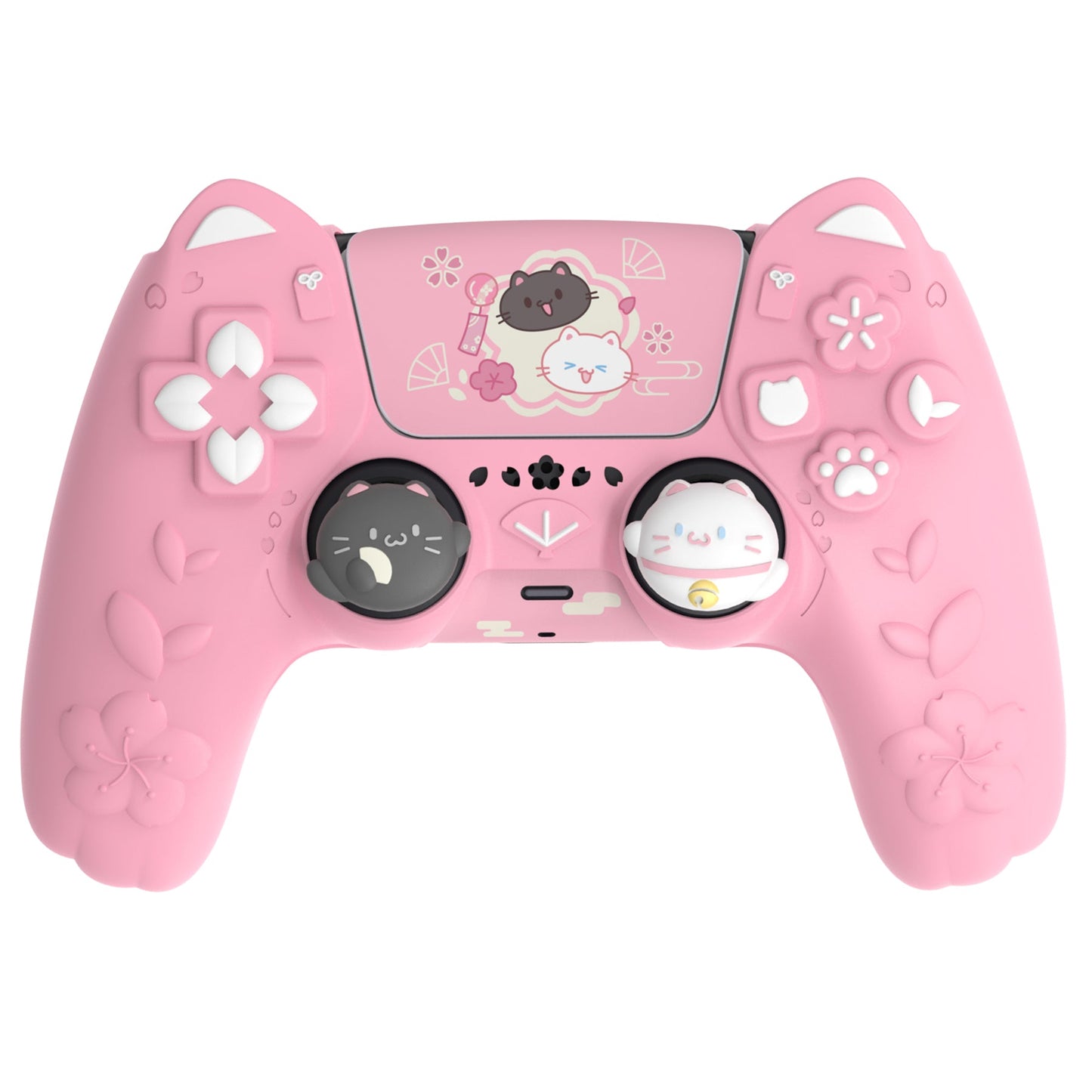 PlayVital Cherry Blossoms Kitten Silicone Cover for PS5 Controller,  Anti-slip Grip Skin with Thumb Grip & Sticker for PS5 Controller Accessories - Pink PlayVital