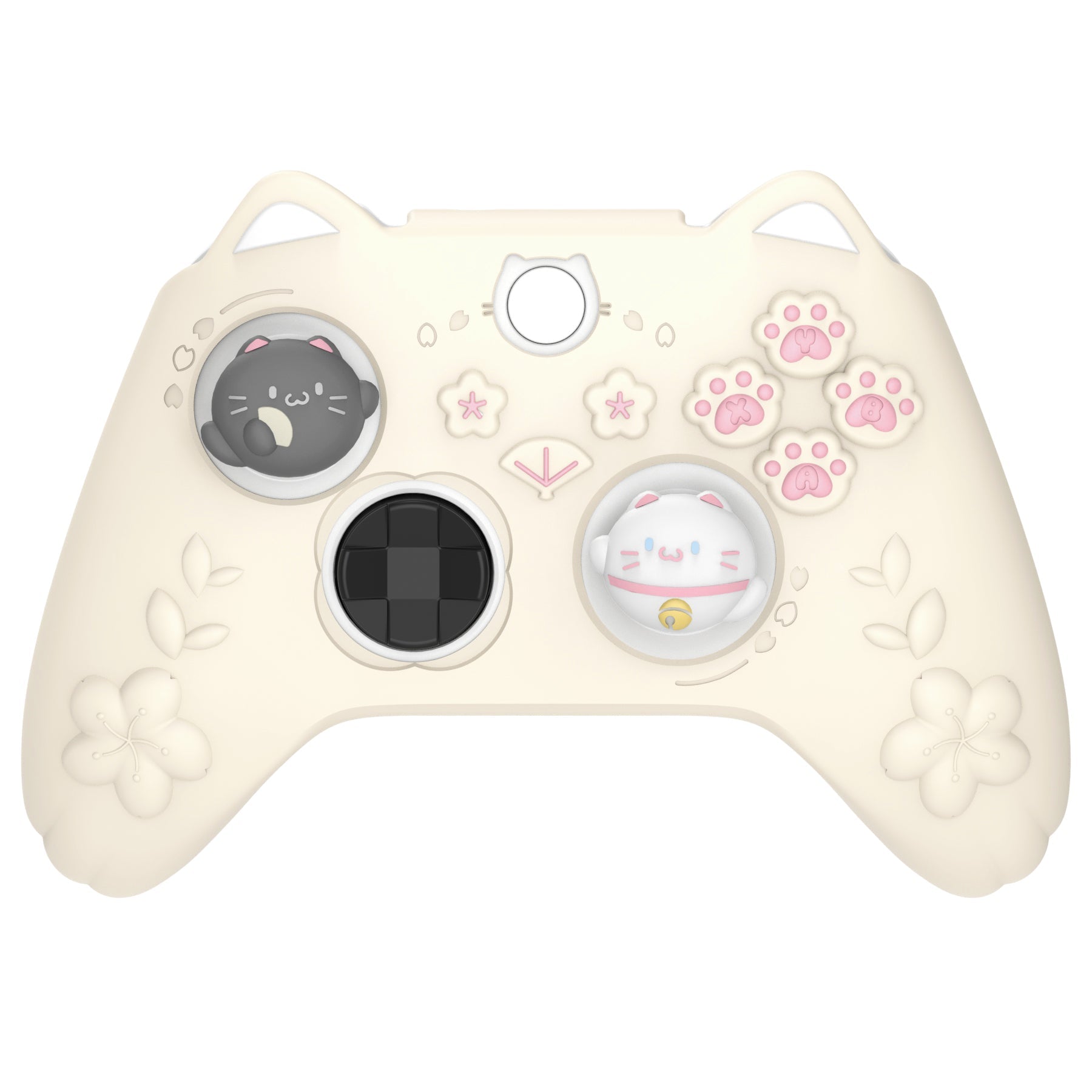PlayVital Cherry Blossoms Kitten Silicone Cover for Xbox Series X/S Controller, Anti-slip Grip Protector for Xbox Core Wireless Controller with Thumb Grips & Sticker - Antique Yellow PlayVital