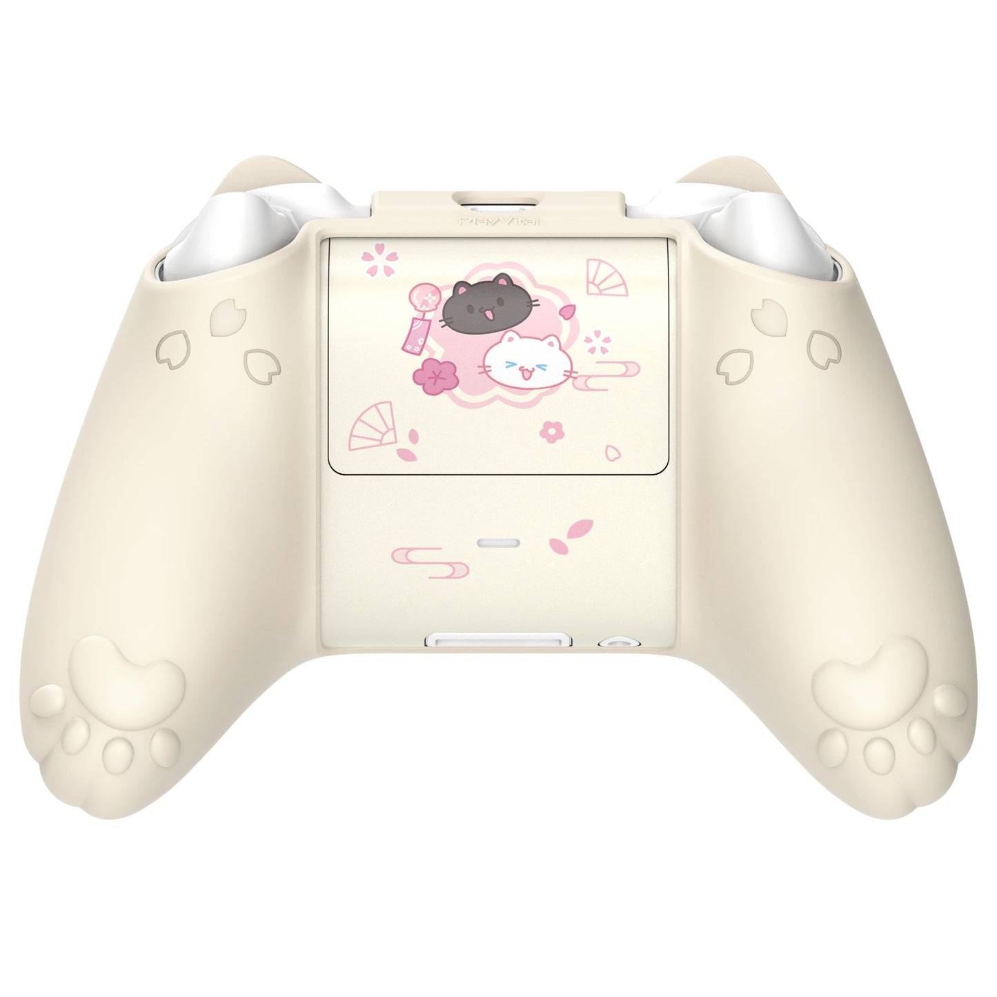 PlayVital Cherry Blossoms Kitten Silicone Cover for Xbox Series X/S Controller, Anti-slip Grip Protector for Xbox Core Wireless Controller with Thumb Grips & Sticker - Antique Yellow PlayVital