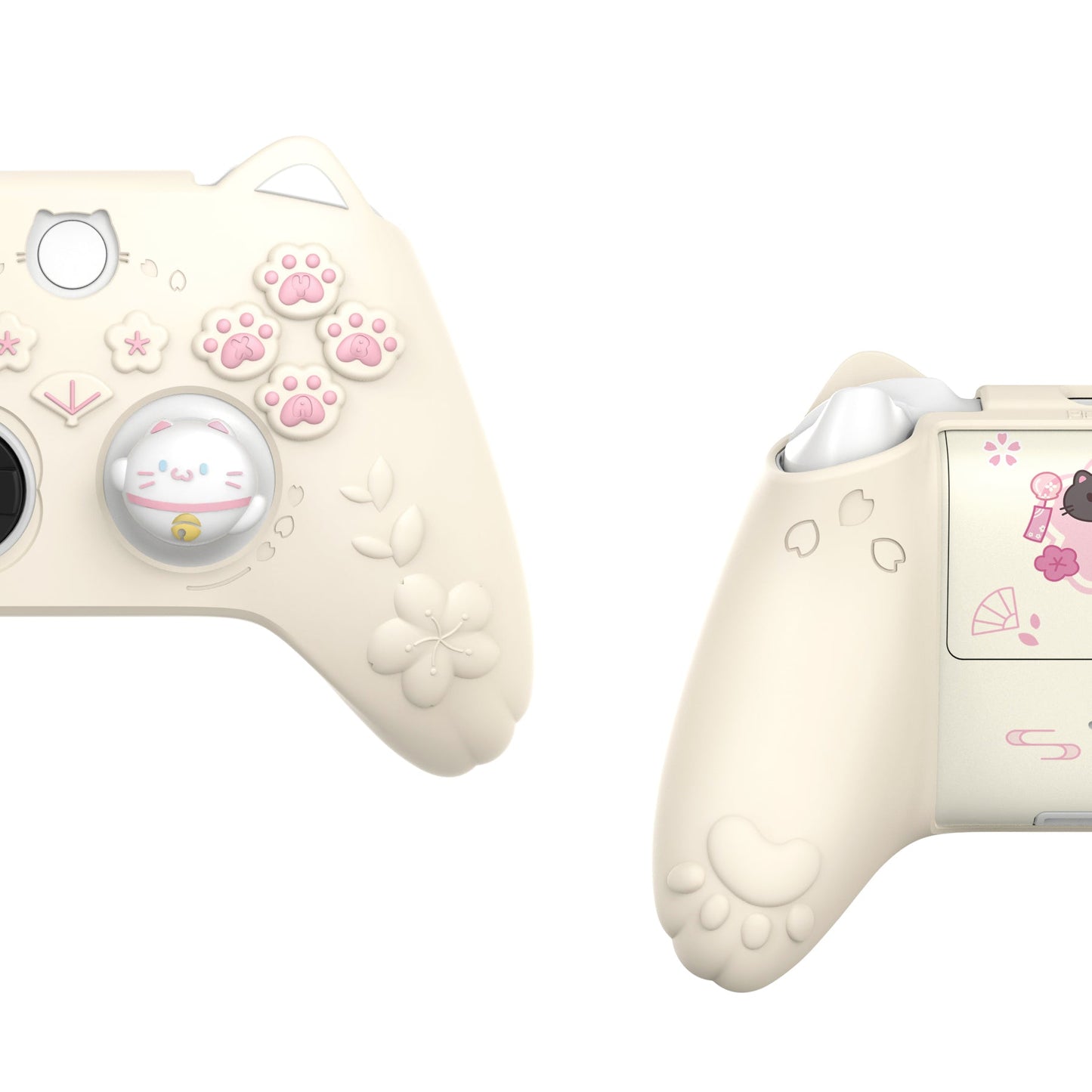 PlayVital Cherry Blossoms Kitten Silicone Cover for Xbox Series X/S Controller, Anti-slip Grip Protector for Xbox Core Wireless Controller with Thumb Grips & Sticker - Antique Yellow PlayVital