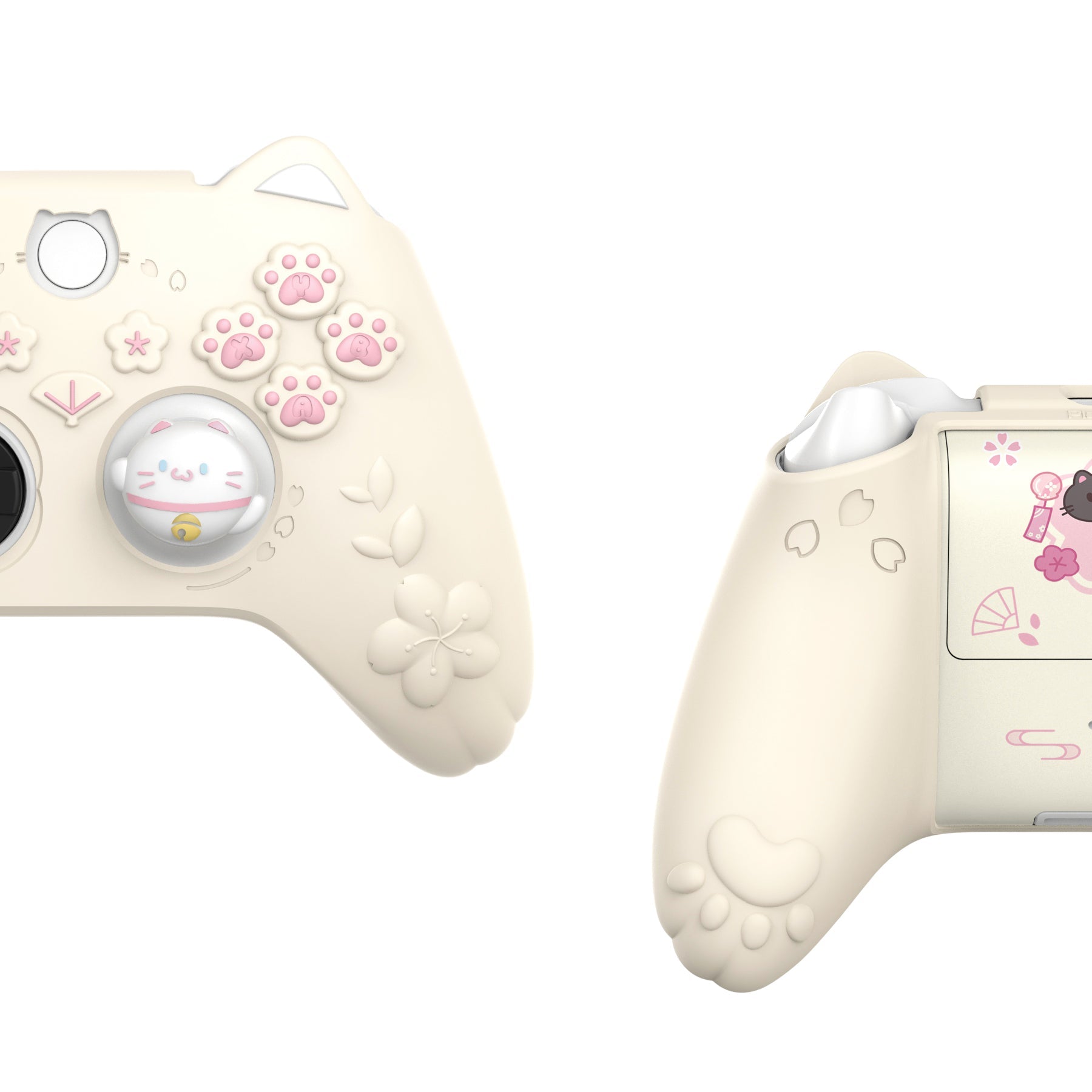 PlayVital Cherry Blossoms Kitten Silicone Cover for Xbox Series X/S Controller, Anti-slip Grip Protector for Xbox Core Wireless Controller with Thumb Grips & Sticker - Antique Yellow PlayVital