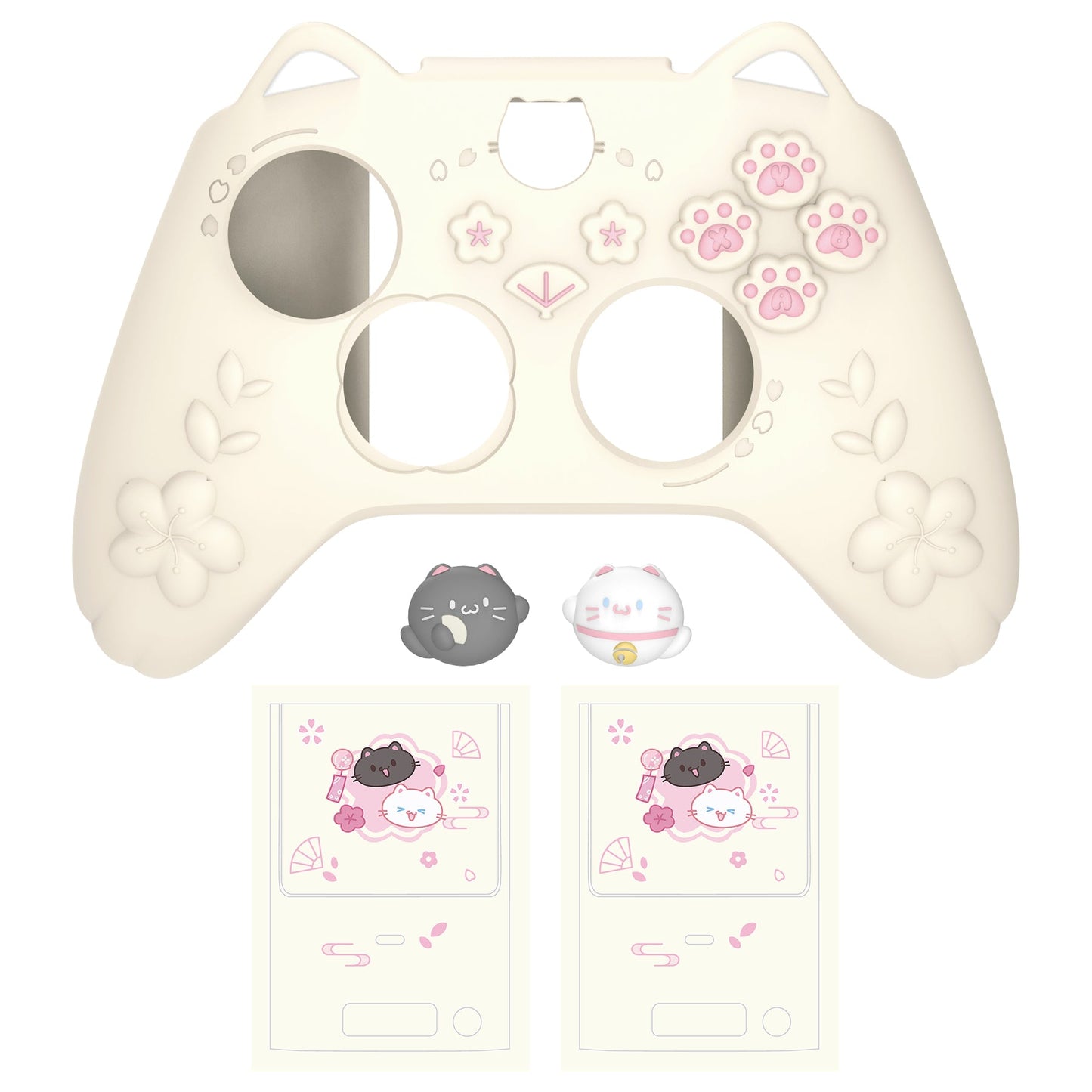 PlayVital Cherry Blossoms Kitten Silicone Cover for Xbox Series X/S Controller, Anti-slip Grip Protector for Xbox Core Wireless Controller with Thumb Grips & Sticker - Antique Yellow PlayVital