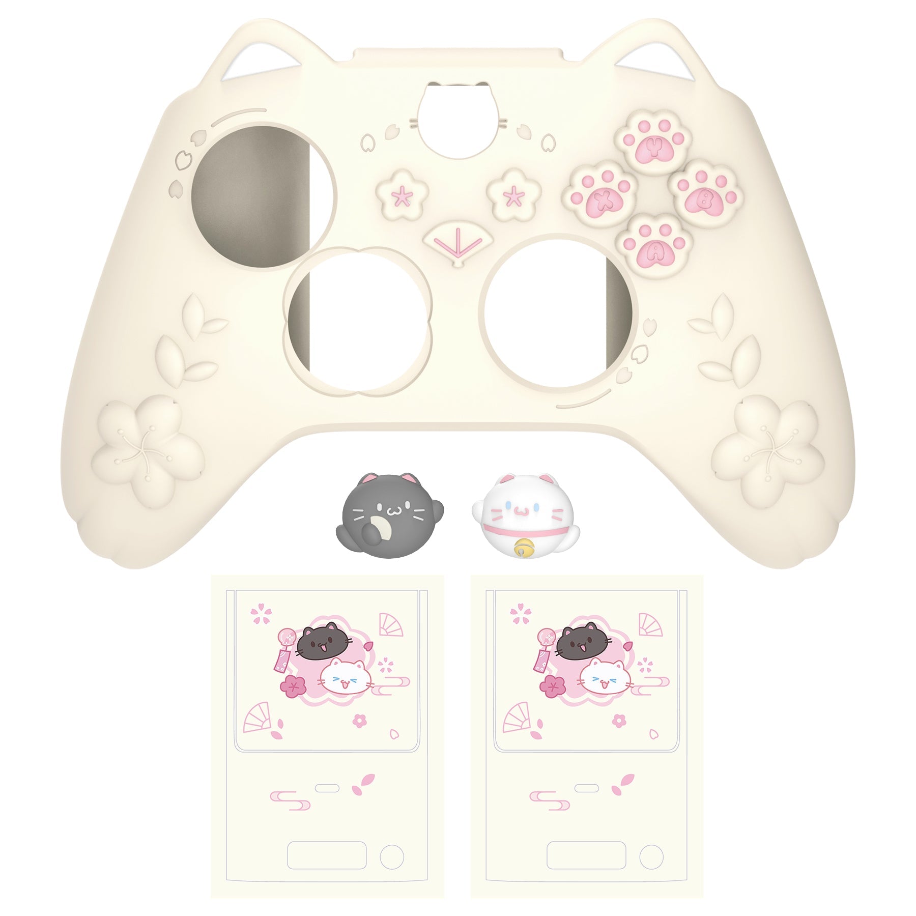 PlayVital Cherry Blossoms Kitten Silicone Cover for Xbox Series X/S Controller, Anti-slip Grip Protector for Xbox Core Wireless Controller with Thumb Grips & Sticker - Antique Yellow PlayVital