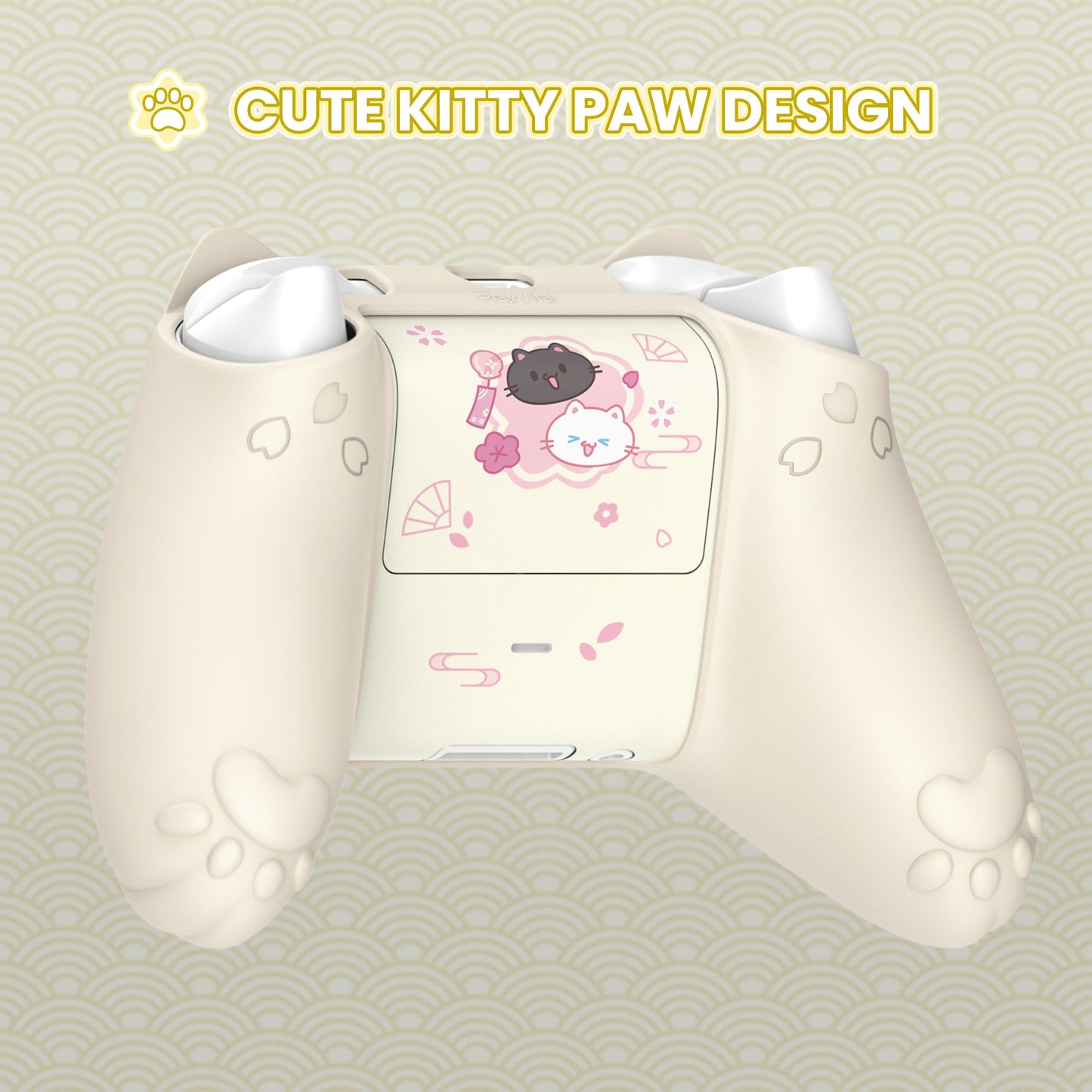 PlayVital Cherry Blossoms Kitten Silicone Cover for Xbox Series X/S Controller, Anti-slip Grip Protector for Xbox Core Wireless Controller with Thumb Grips & Sticker - Antique Yellow PlayVital