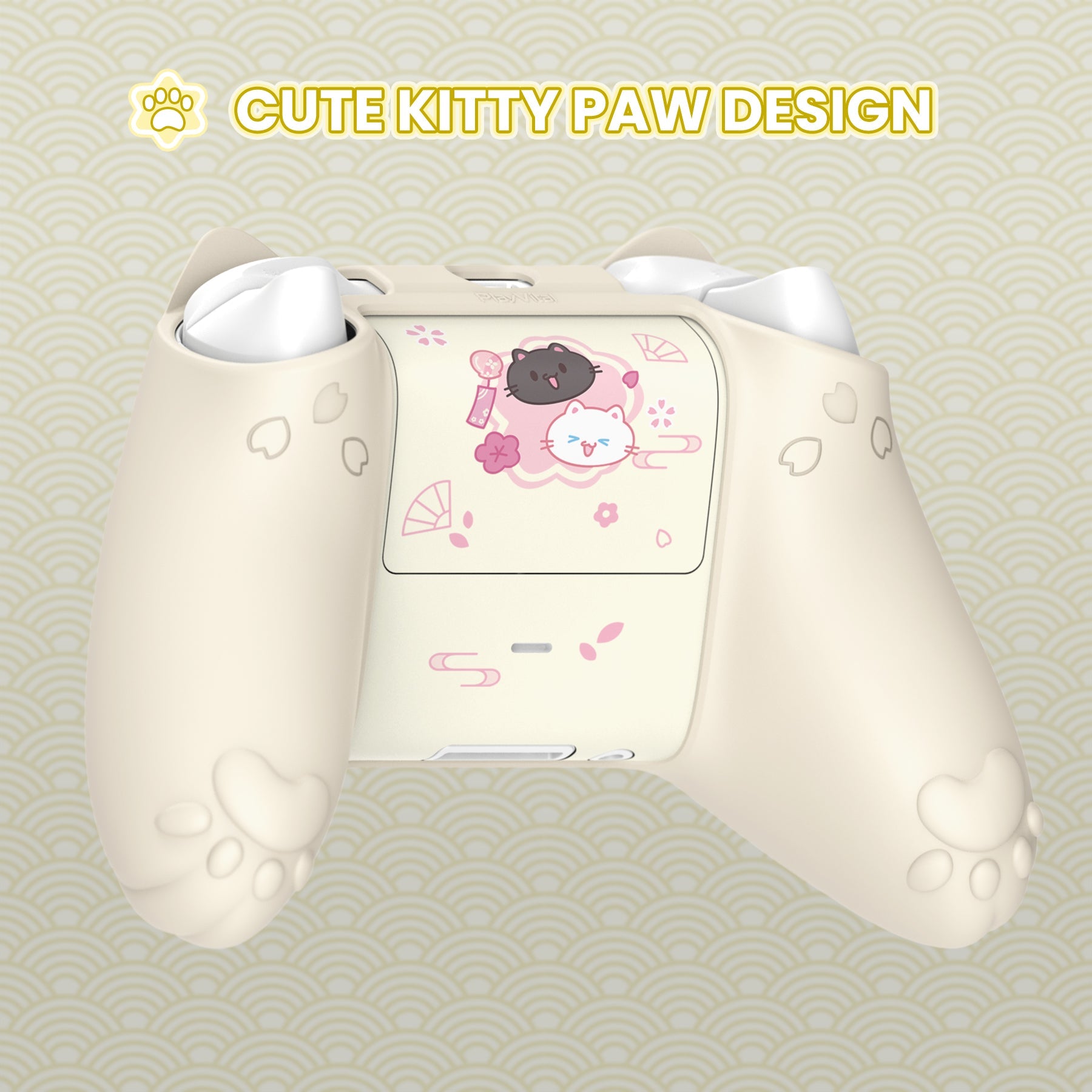 PlayVital Cherry Blossoms Kitten Silicone Cover for Xbox Series X/S Controller, Anti-slip Grip Protector for Xbox Core Wireless Controller with Thumb Grips & Sticker - Antique Yellow PlayVital