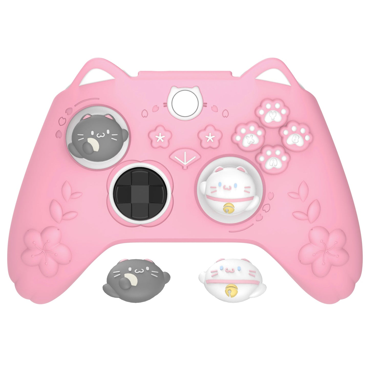 PlayVital Cherry Blossoms Kitten Silicone Cover for Xbox Series X/S Controller, Anti-slip Grip Protector for Xbox Core Wireless Controller with Thumb Grips & Sticker - Pink PlayVital