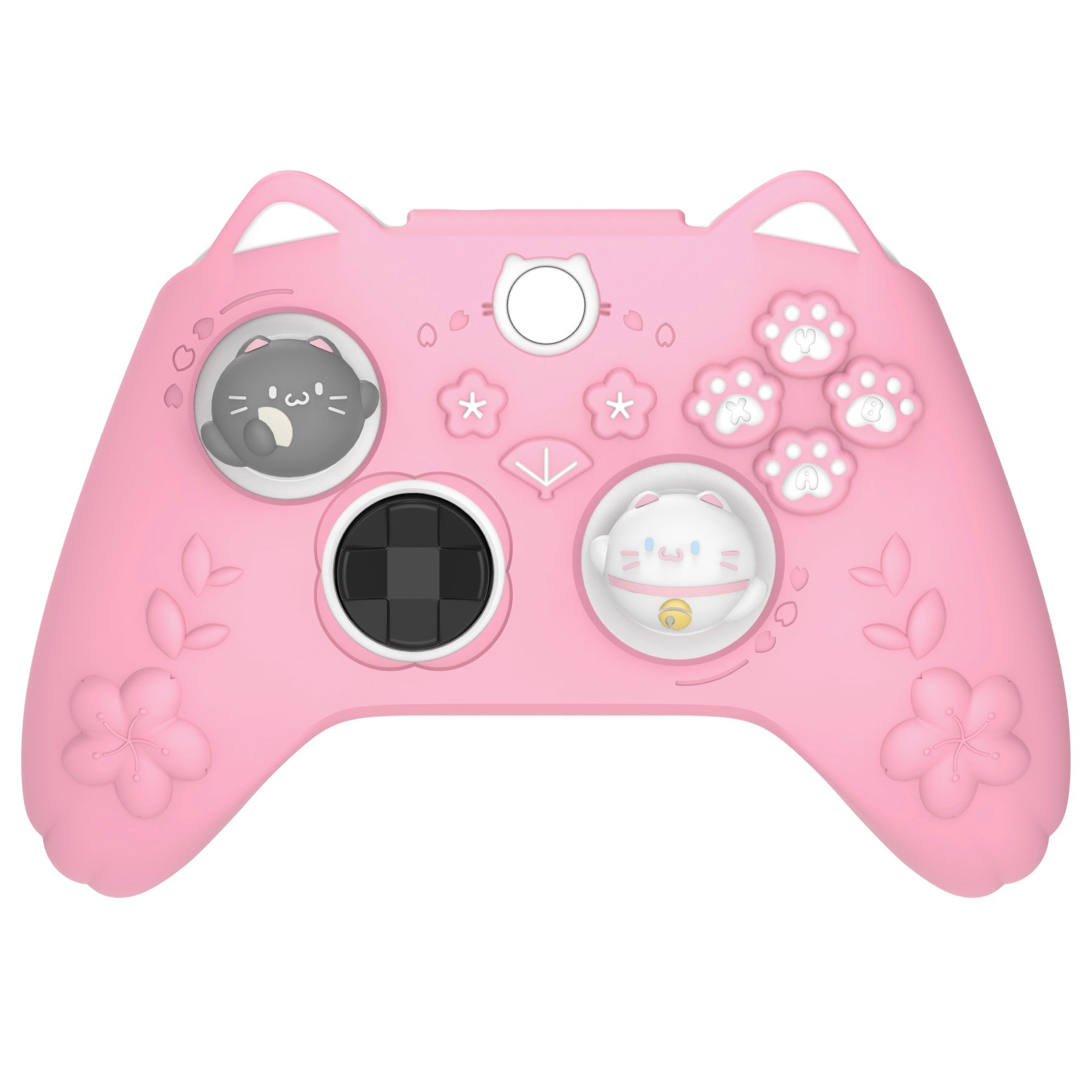 PlayVital Cherry Blossoms Kitten Silicone Cover for Xbox Series X/S Controller, Anti-slip Grip Protector for Xbox Core Wireless Controller with Thumb Grips & Sticker - Pink PlayVital