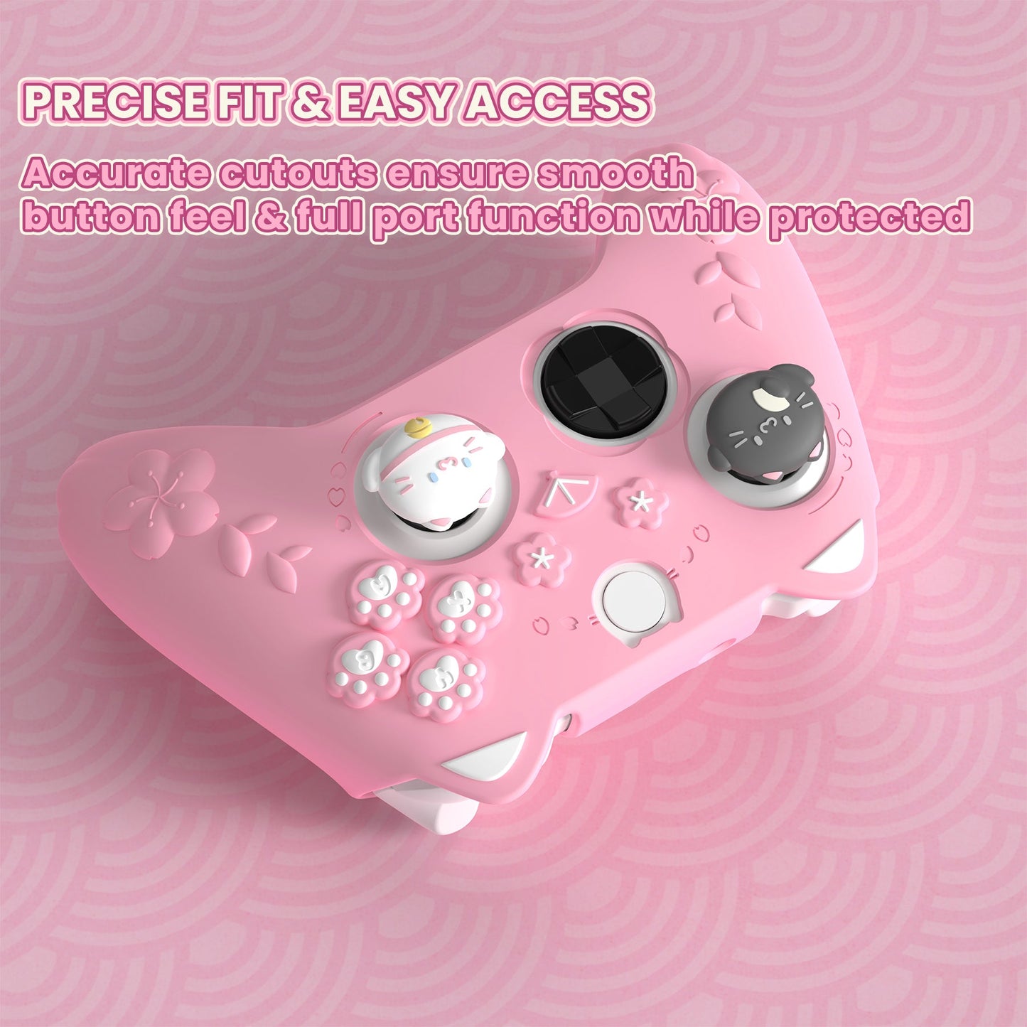 PlayVital Cherry Blossoms Kitten Silicone Cover for Xbox Series X/S Controller, Anti-slip Grip Protector for Xbox Core Wireless Controller with Thumb Grips & Sticker - Pink PlayVital