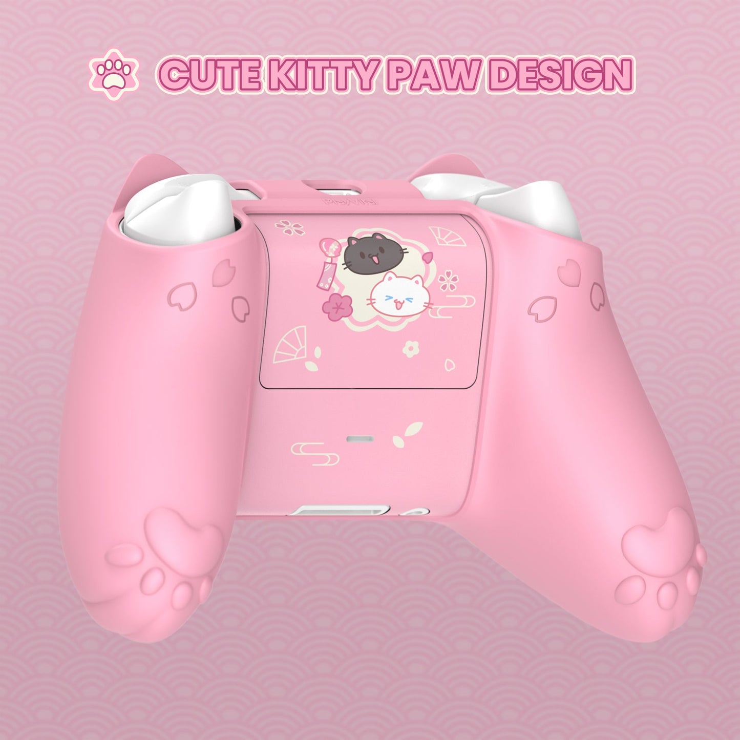 PlayVital Cherry Blossoms Kitten Silicone Cover for Xbox Series X/S Controller, Anti-slip Grip Protector for Xbox Core Wireless Controller with Thumb Grips & Sticker - Pink PlayVital