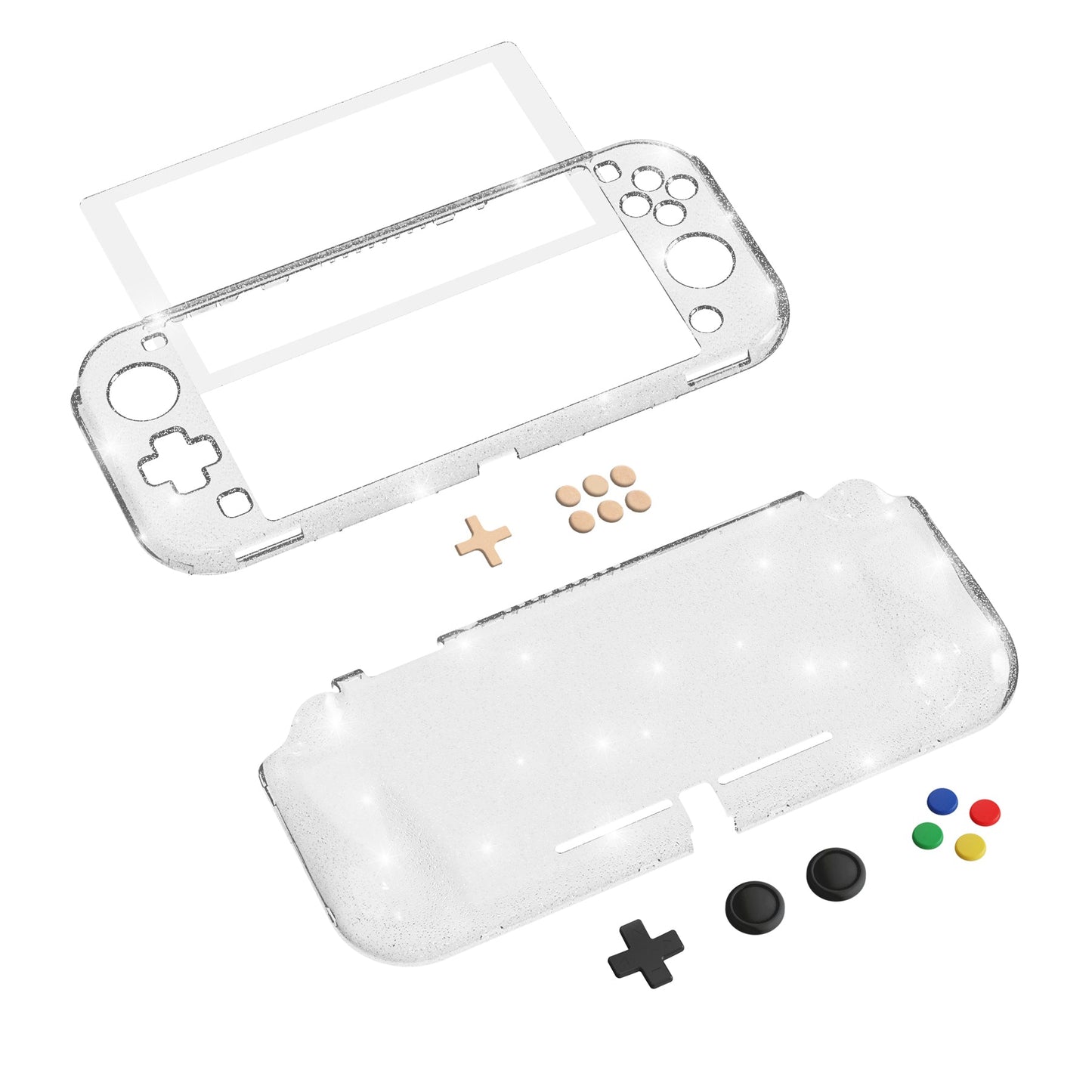 PlayVital Clear Glitter Silver Hard Protective Case for Nintendo Switch Lite, Glossy Ergonomic Hard Grip Cover with Screen Protector & Thumb Grips & Button Caps PlayVital
