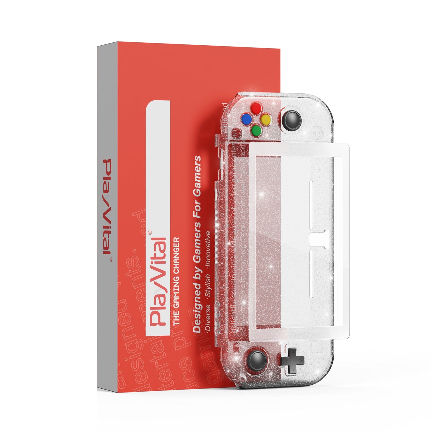 PlayVital Clear Glitter Silver Hard Protective Case for Nintendo Switch Lite, Glossy Ergonomic Hard Grip Cover with Screen Protector & Thumb Grips & Button Caps PlayVital