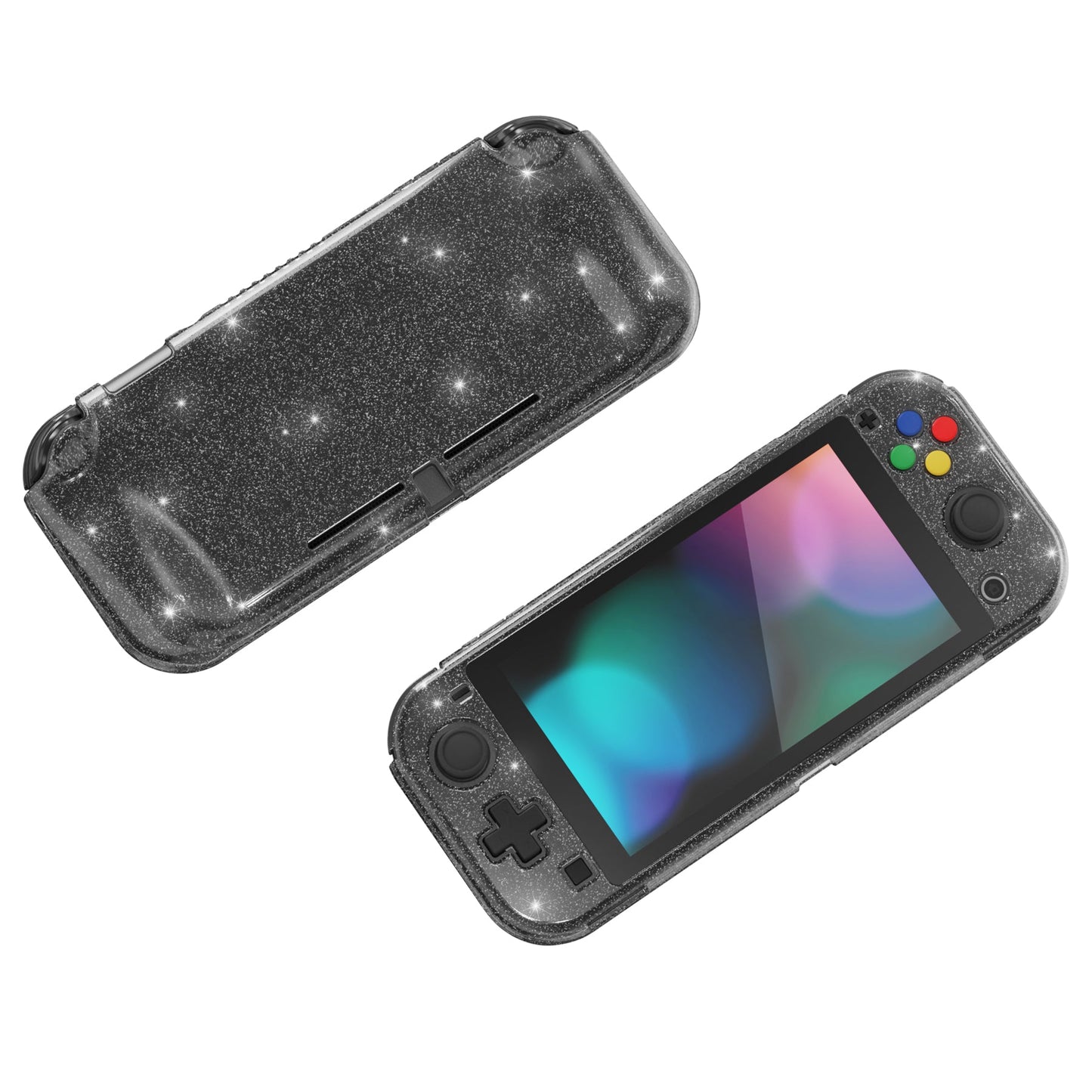 PlayVital Clear Glitter Silver Hard Protective Case for Nintendo Switch Lite, Glossy Ergonomic Hard Grip Cover with Screen Protector & Thumb Grips & Button Caps PlayVital