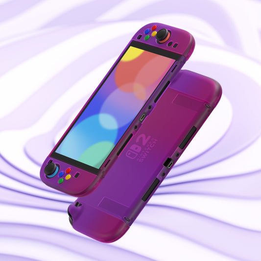 PlayVital Clear Series Hard Shell Protective Case with Foldable Stand & Thumb Grips for Nintendo Switch 2 - Clear Atomic Purple Rose Red PlayVital